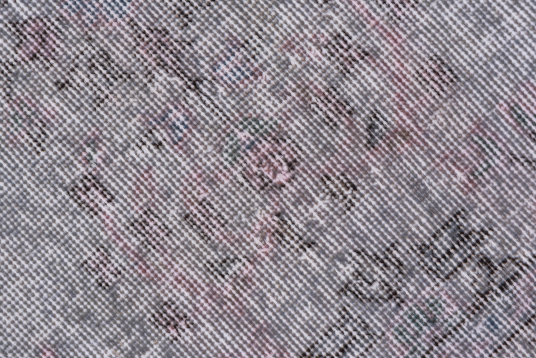 3' x 6' one-of-a-kind handmade vintage Overdyed small size rug. Color palette: dark gray, dim gray, gainsboro, gray