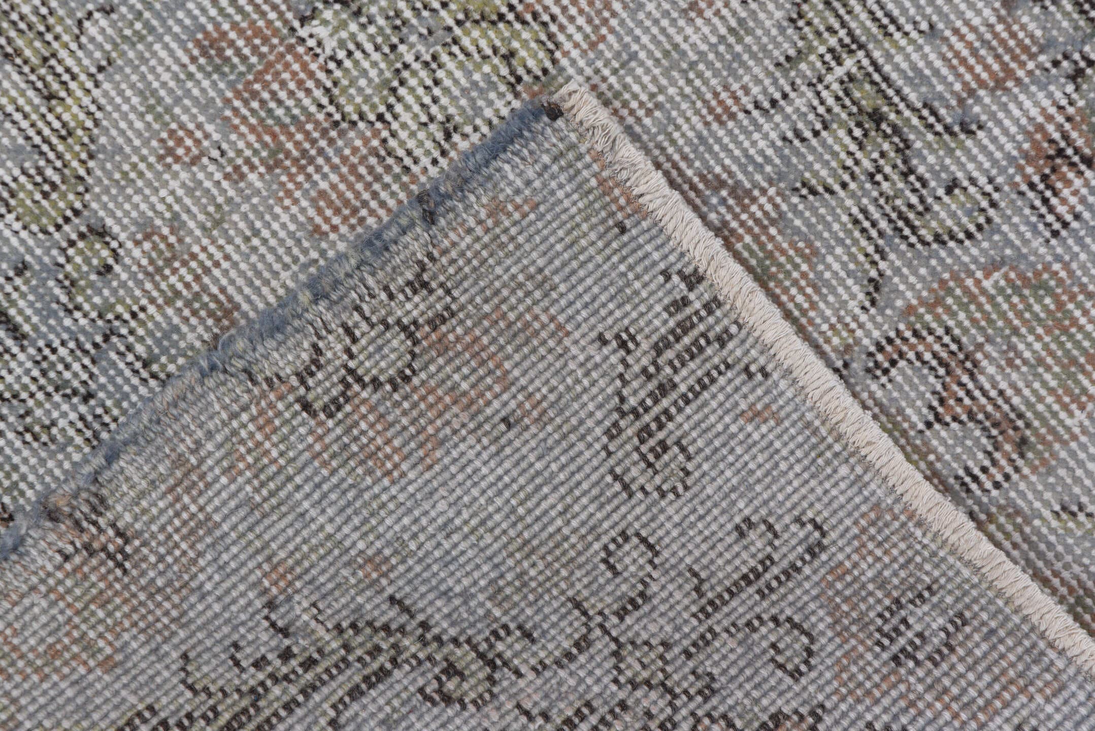 3' x 6' one-of-a-kind handmade vintage Oushak small size rug. Color palette: ivory, taupe, gray, blush, beige, pink