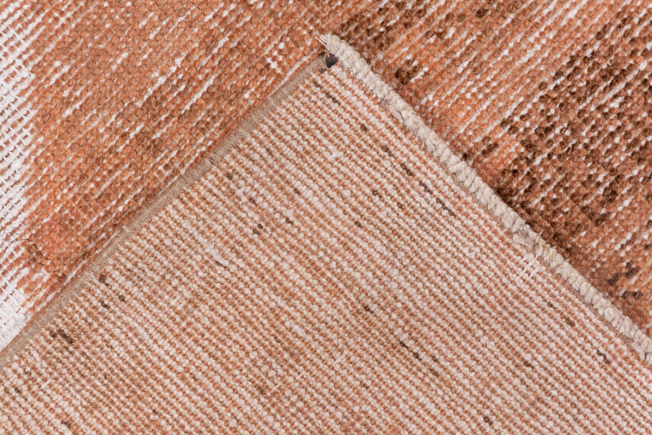 3' x 7' one-of-a-kind handmade vintage Overdyed runner rug. Color palette: brown, gray, light gray, off-white, pink, snow