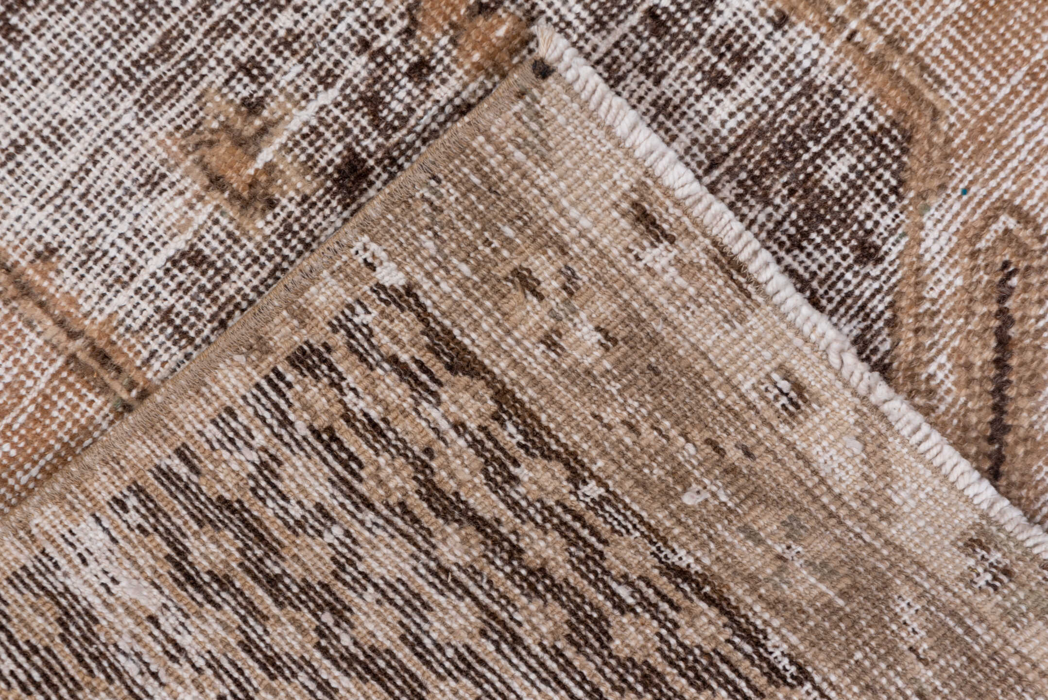 2' x 12' one-of-a-kind handmade vintage Oushak runner rug. Color palette: brown, gainsboro, gray, light gray, off-white