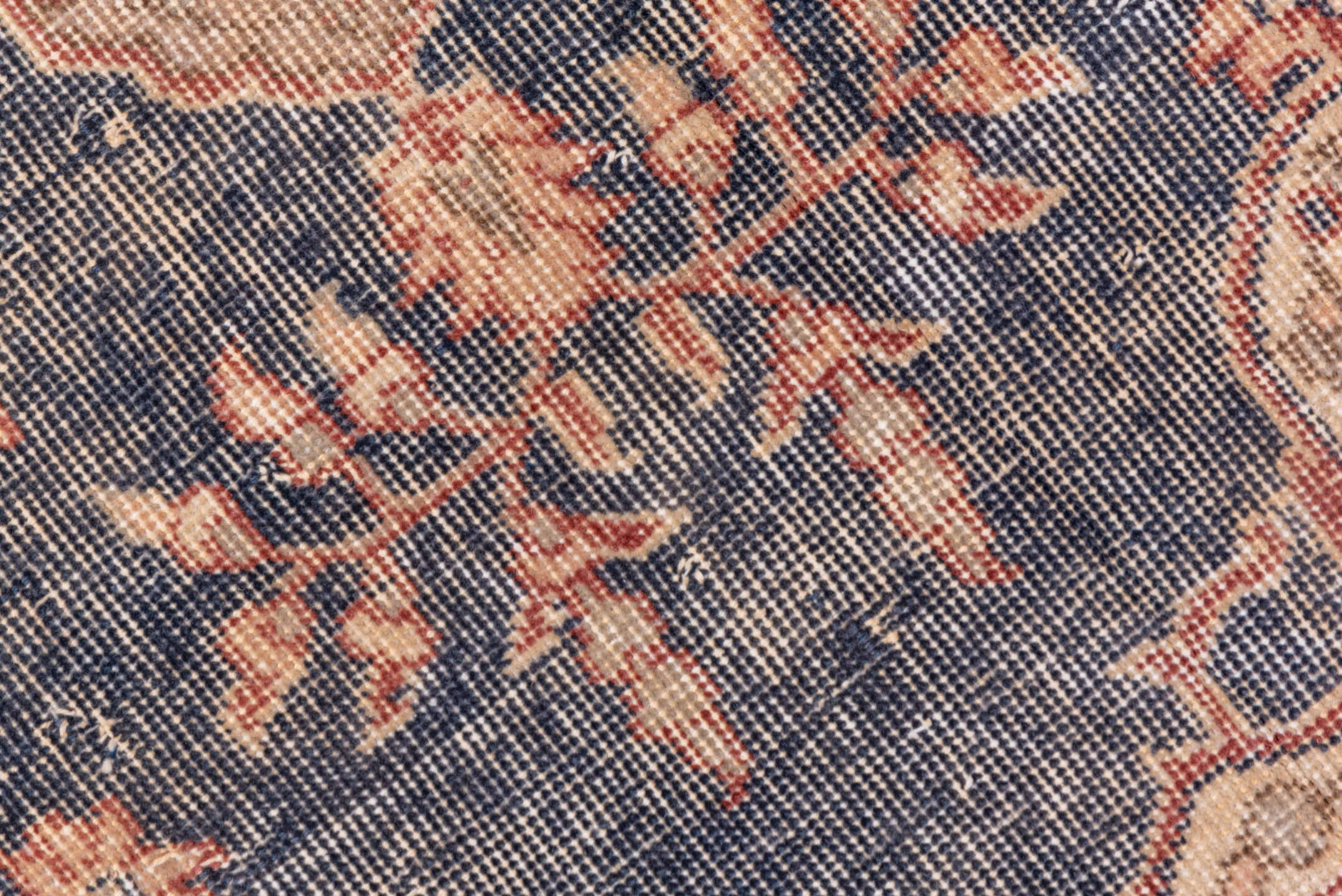 3' x 6' one-of-a-kind handmade vintage Oushak small size rug. Color palette: blue-gray, ivory, blush, rust, taupe, peach