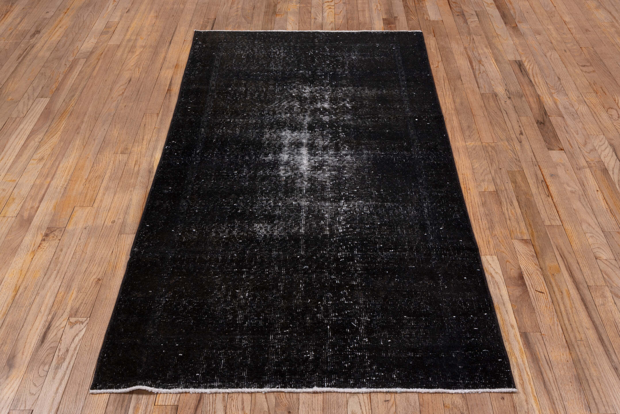 3' x 6' one-of-a-kind handmade vintage Overdyed runner rug. Color palette: charcoal, black, slate, ivory, gray