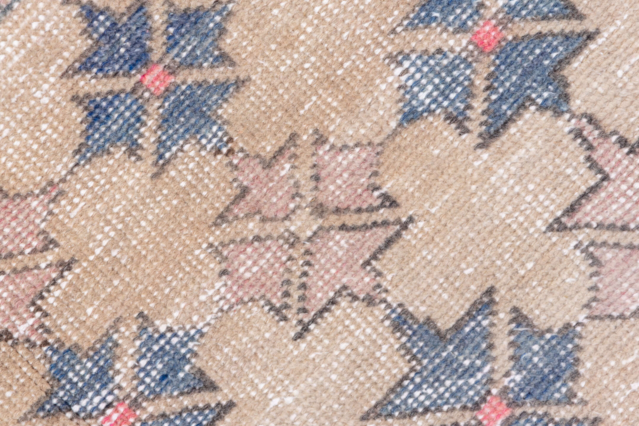 4' x 6' one-of-a-kind handmade vintage Oushak small size rug. Color palette: gray, light blue, light gray, off-white, pink