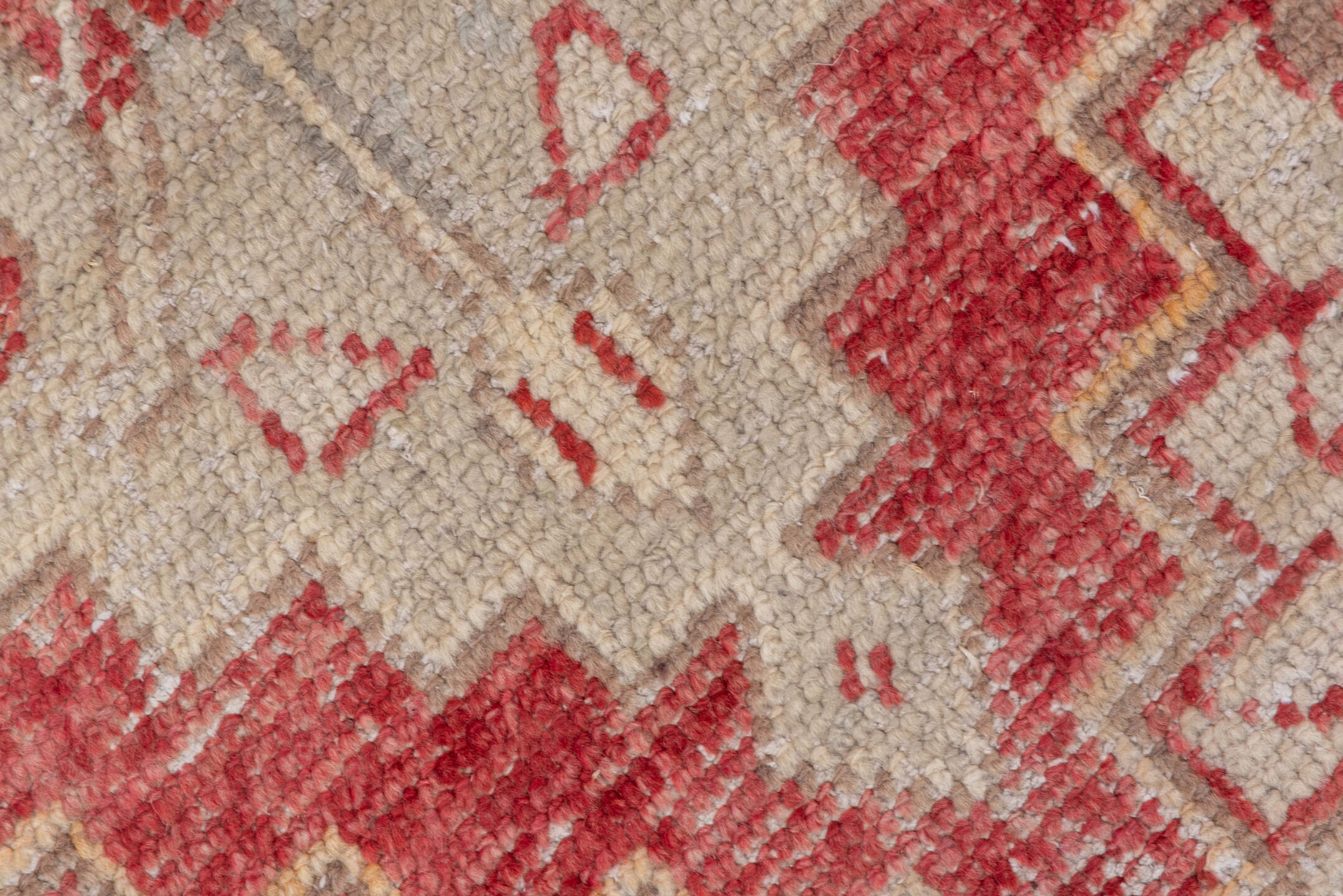 2' x 4' one-of-a-kind handmade vintage Oushak small size rug. Color palette: ivory, coral, rose, taupe, peach, camel