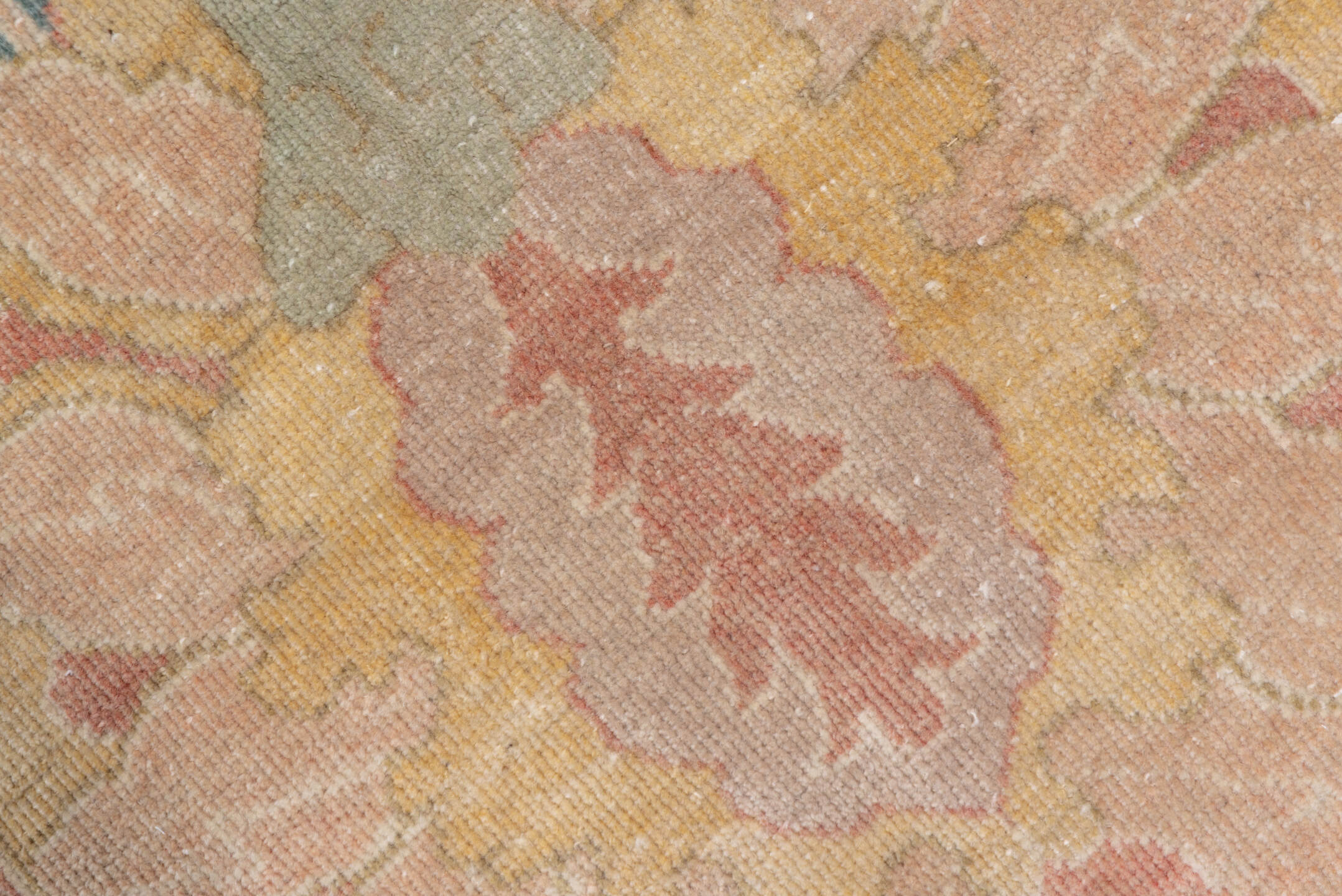 2' x 13' one-of-a-kind handmade vintage Mahal runner rug. Color palette: sage, blush, ivory, peach, taupe, rose, gold, green