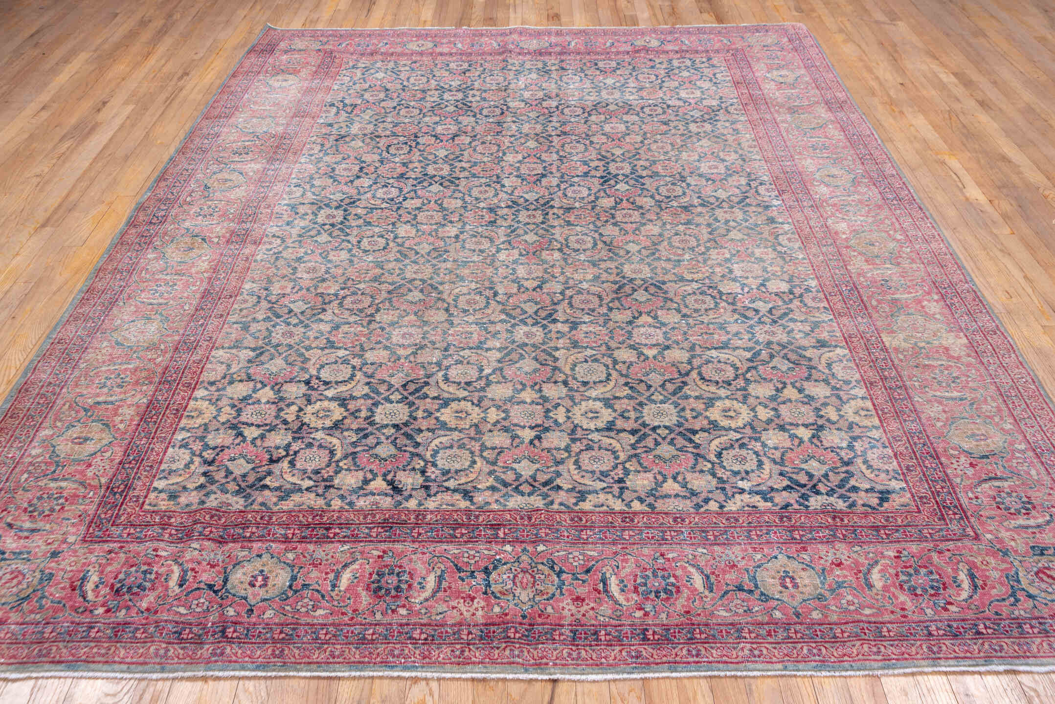 8' x 10' one-of-a-kind handmade vintage Tabriz large size rug. Color palette: blue, brown, fiord, gray, light gray