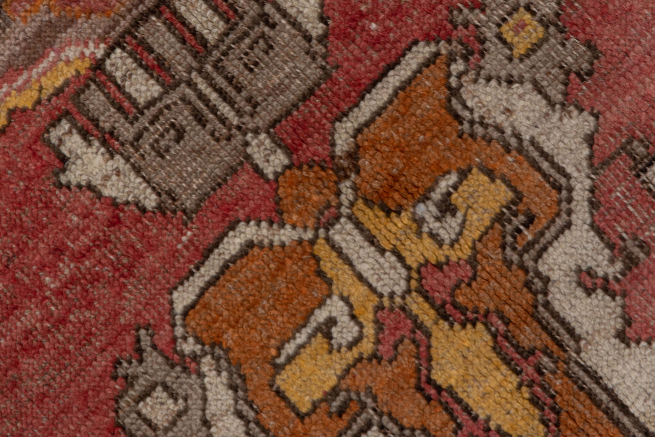 5' x 8' one-of-a-kind handmade vintage Oushak medium size rug. Color palette: rose, charcoal, lavender, ivory, gold, rust