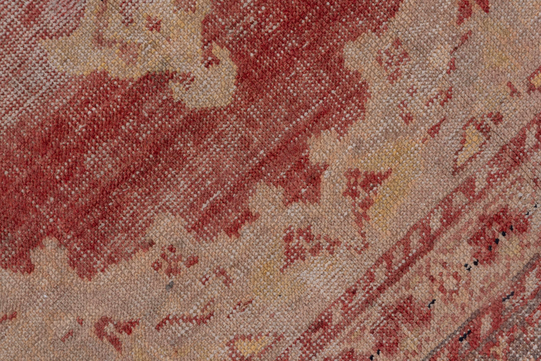5' x 9' one-of-a-kind handmade vintage Oushak medium size rug. Color palette: brown, gray, light gray, pink, red, redwood