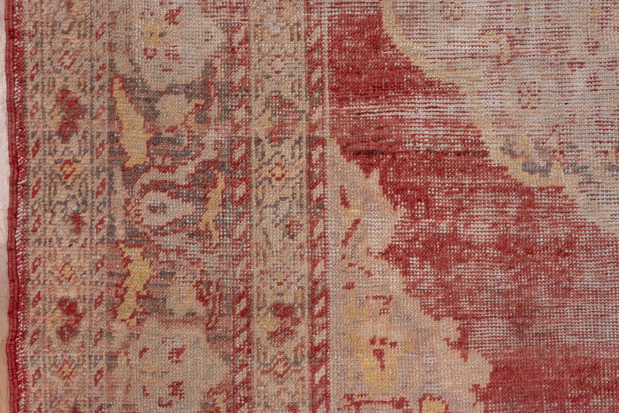 5' x 9' one-of-a-kind handmade vintage Oushak medium size rug. Color palette: brown, gray, light gray, pink, red, redwood