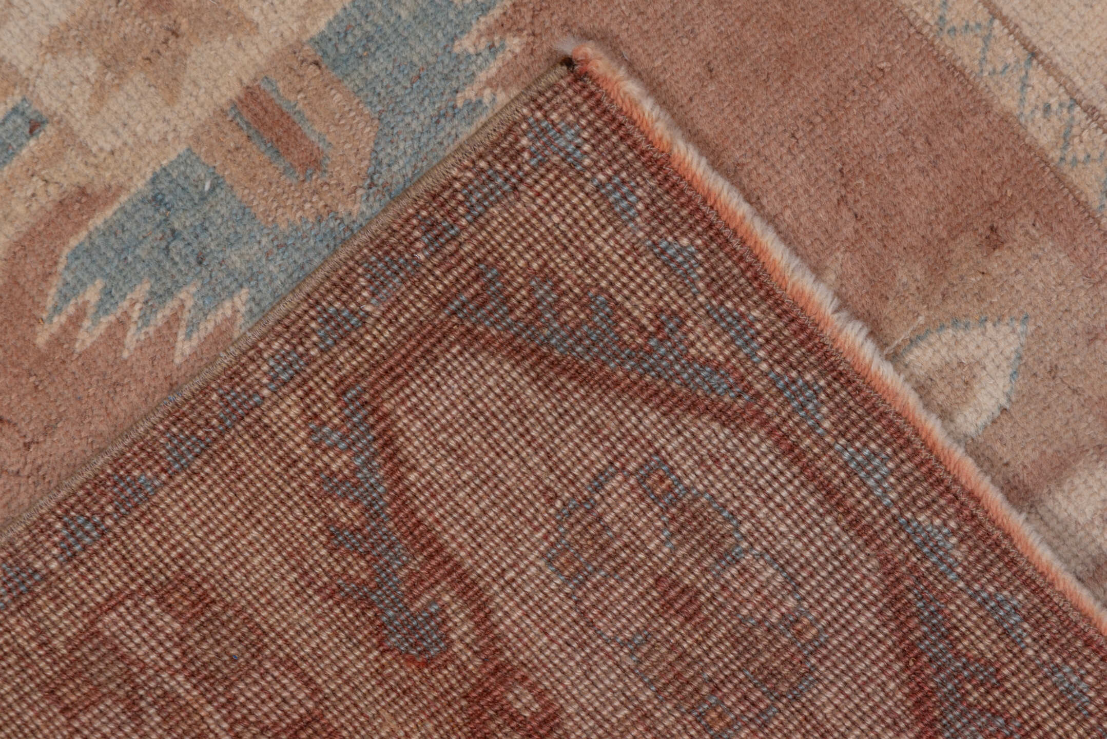 2' x 3' one-of-a-kind handmade vintage Oushak small size rug. Color palette: brown, gray, light gray, off-white, pink, snow