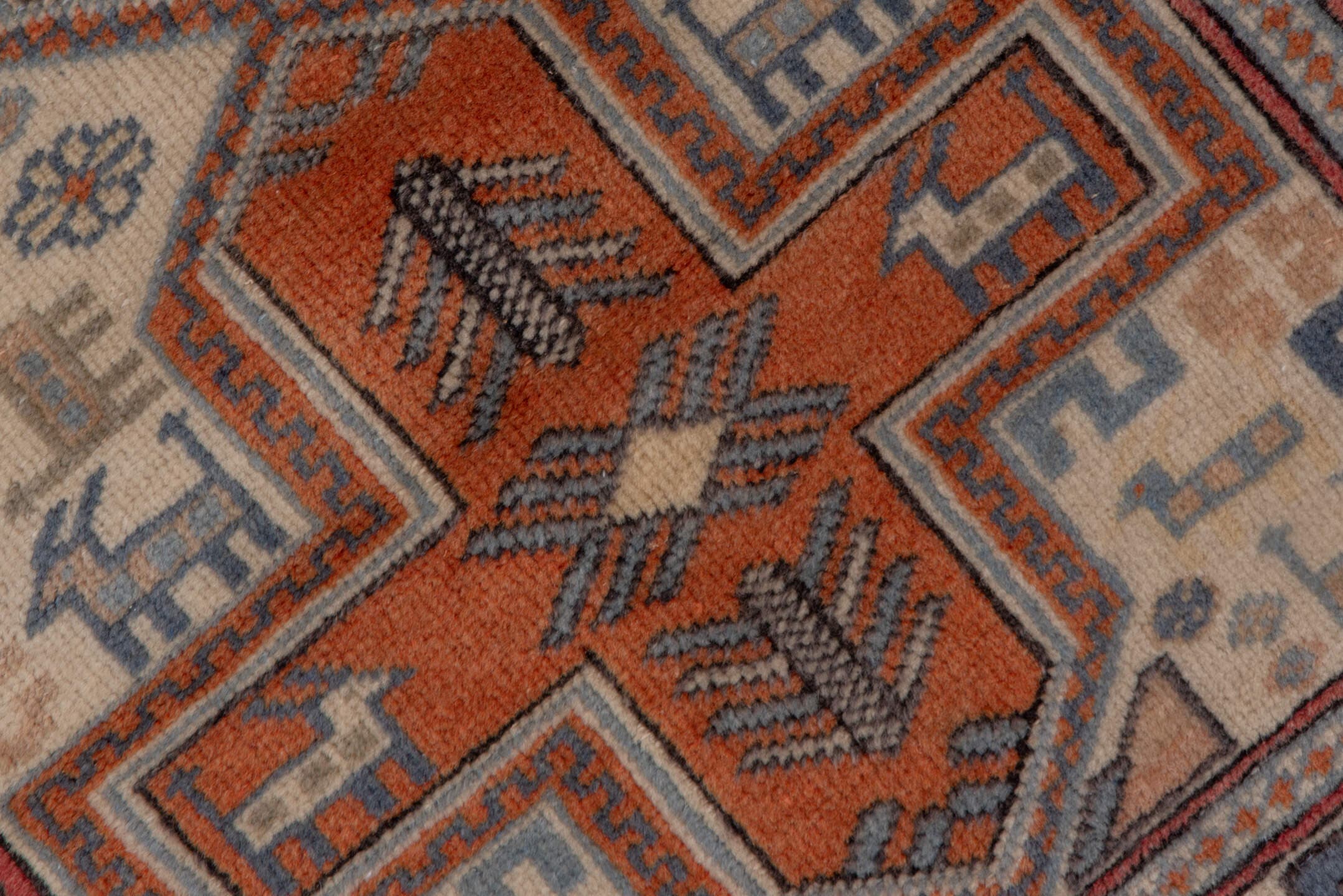 2' x 4' one-of-a-kind handmade vintage Oushak small size rug. Color palette: ivory, rust, blue-gray, slate, taupe