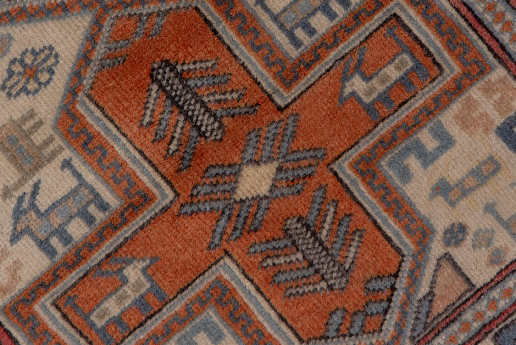 2' x 4' one-of-a-kind handmade vintage Oushak small size rug. Color palette: ivory, rust, blue-gray, slate, taupe