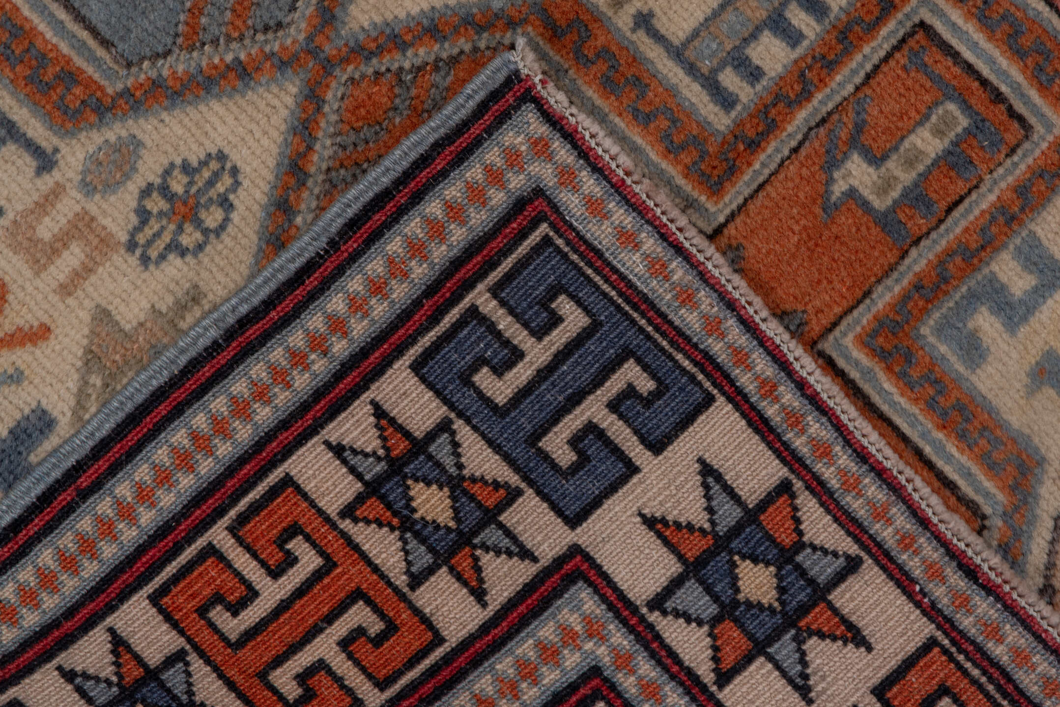 2' x 4' one-of-a-kind handmade vintage Oushak small size rug. Color palette: ivory, rust, blue-gray, slate, taupe