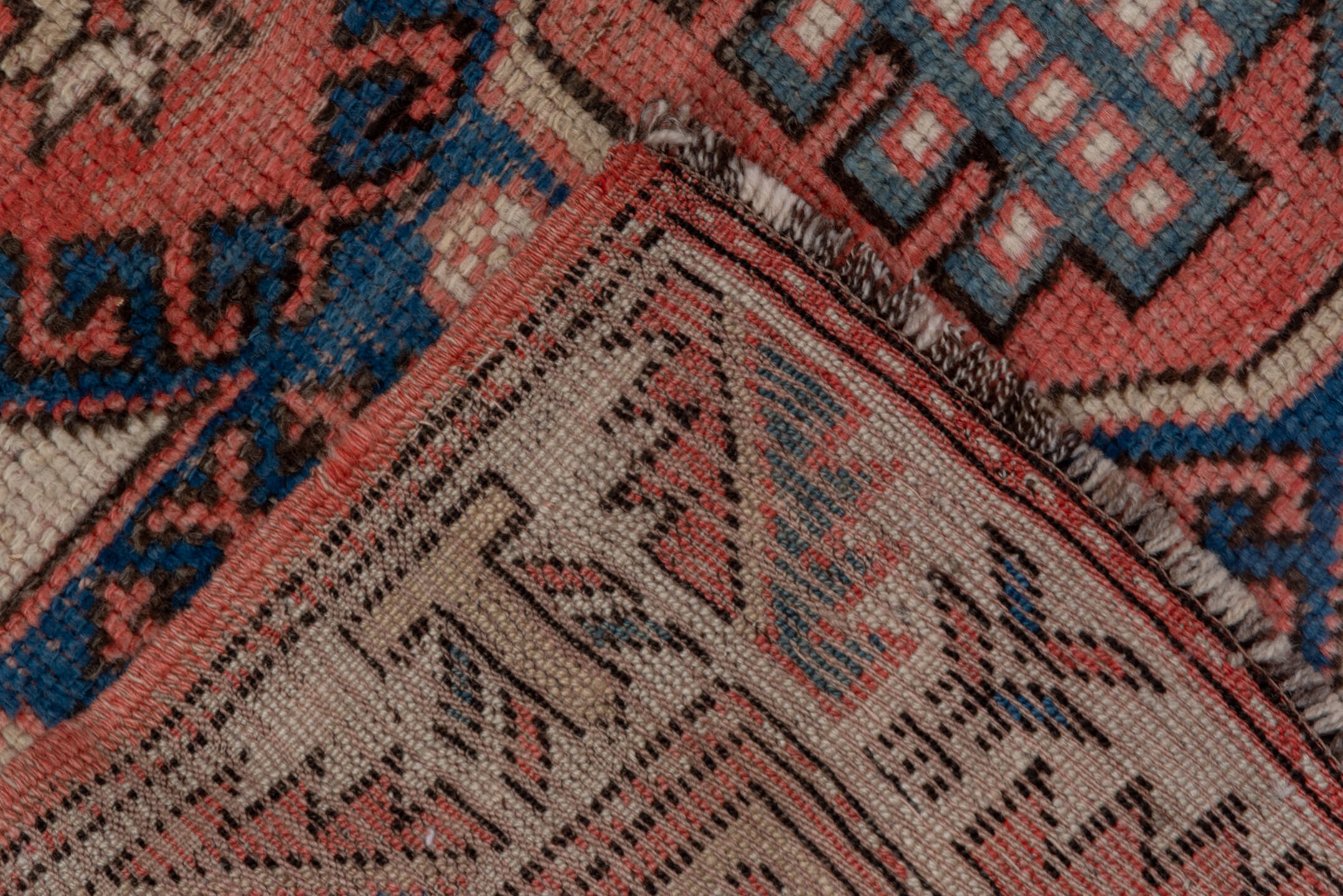 4' x 6' one-of-a-kind handmade vintage Oushak small size rug. Color palette: ivory, coral, navy, rust, charcoal, rose