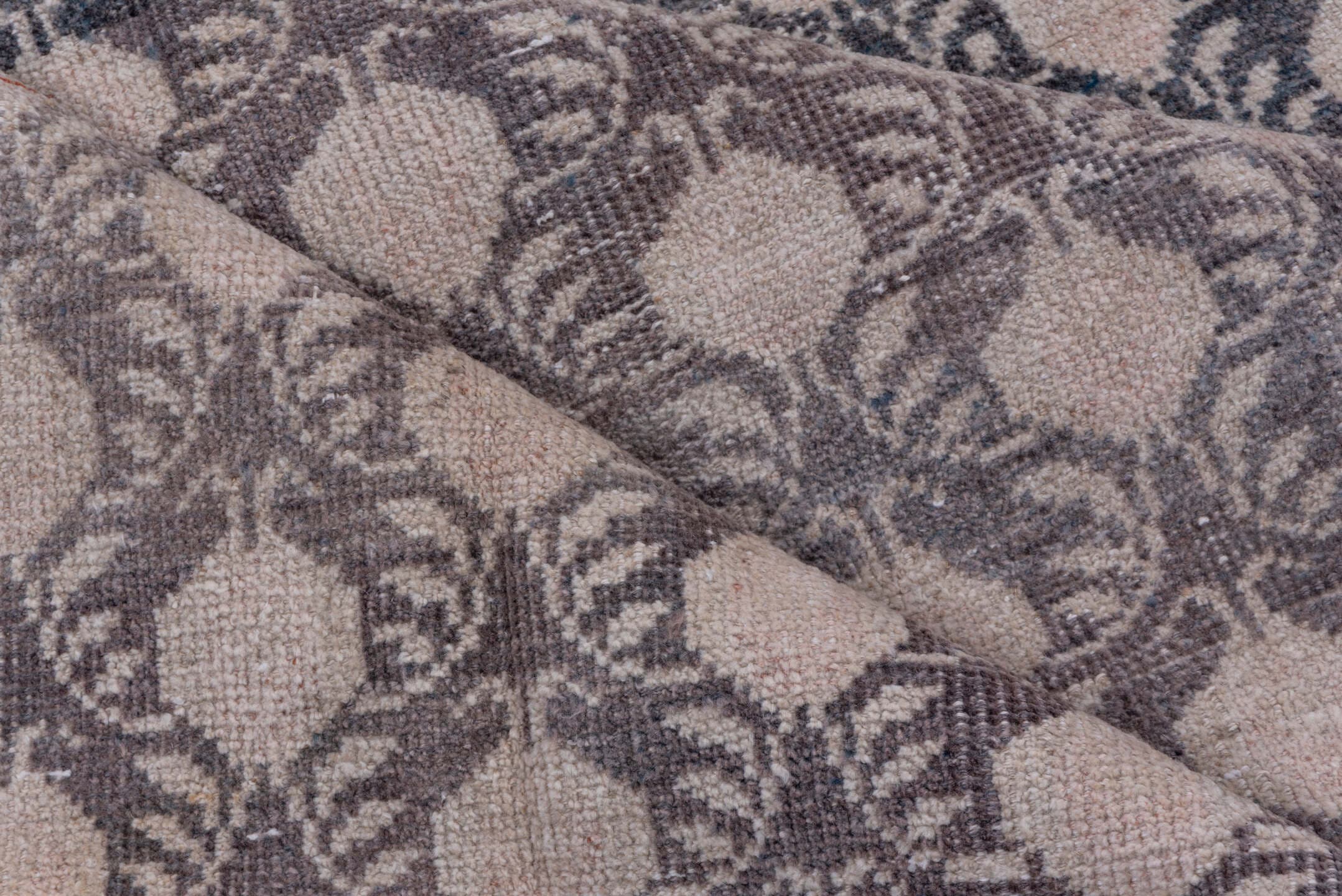 4' x 8' one-of-a-kind handmade vintage Oushak rug. Color palette: gray, ivory, taupe, beige