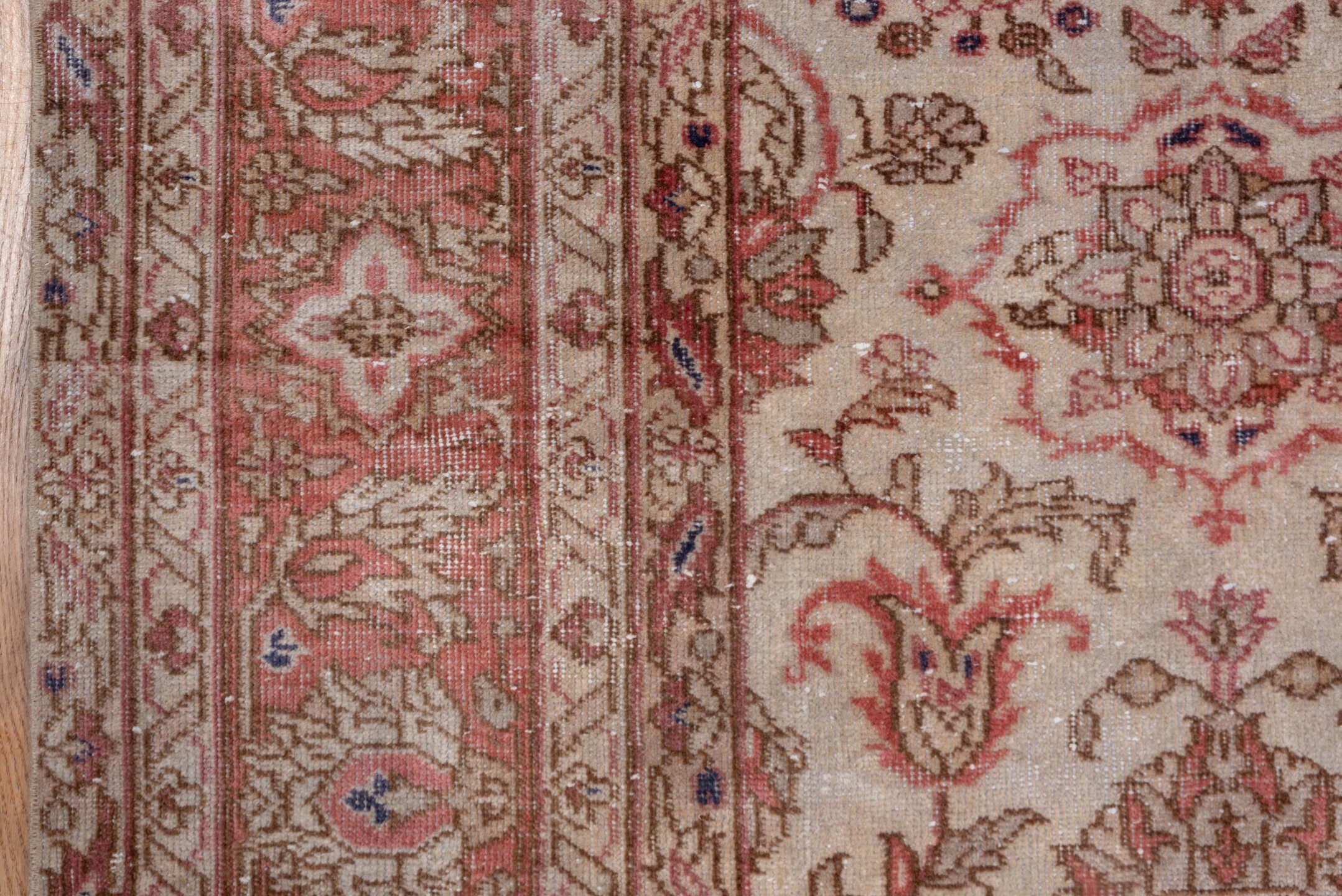 8' x 10' one-of-a-kind handmade vintage Oushak large size rug. Color palette: ivory, rose, blush, taupe, dusty blue, beige