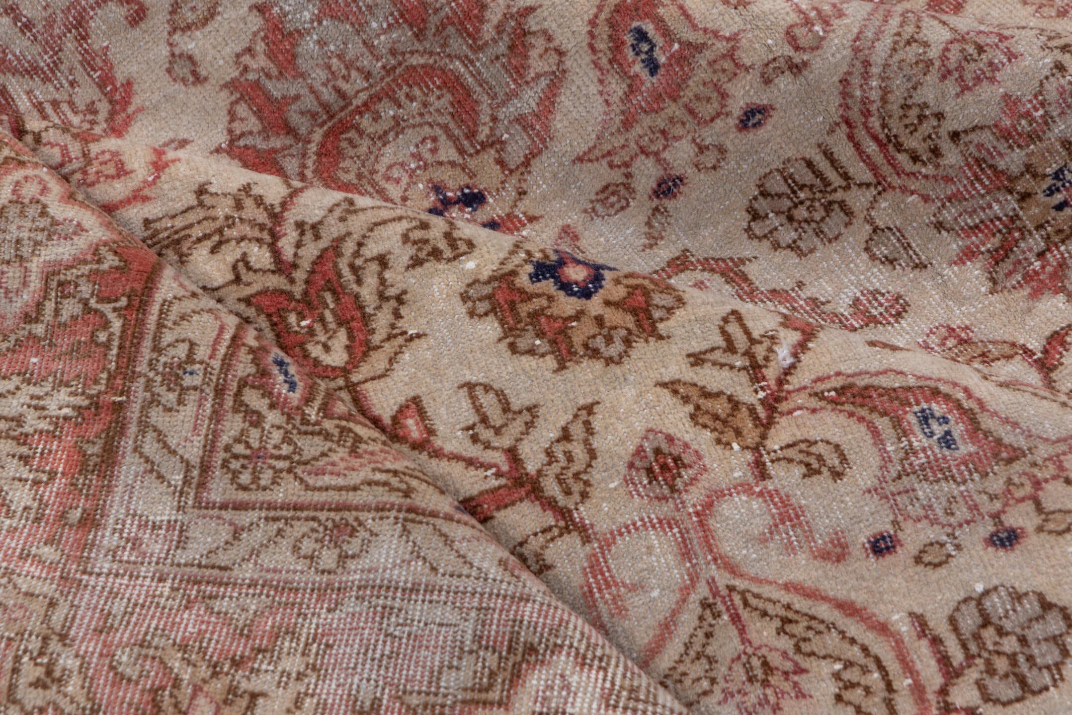 8' x 10' one-of-a-kind handmade vintage Oushak large size rug. Color palette: ivory, rose, blush, taupe, dusty blue, beige