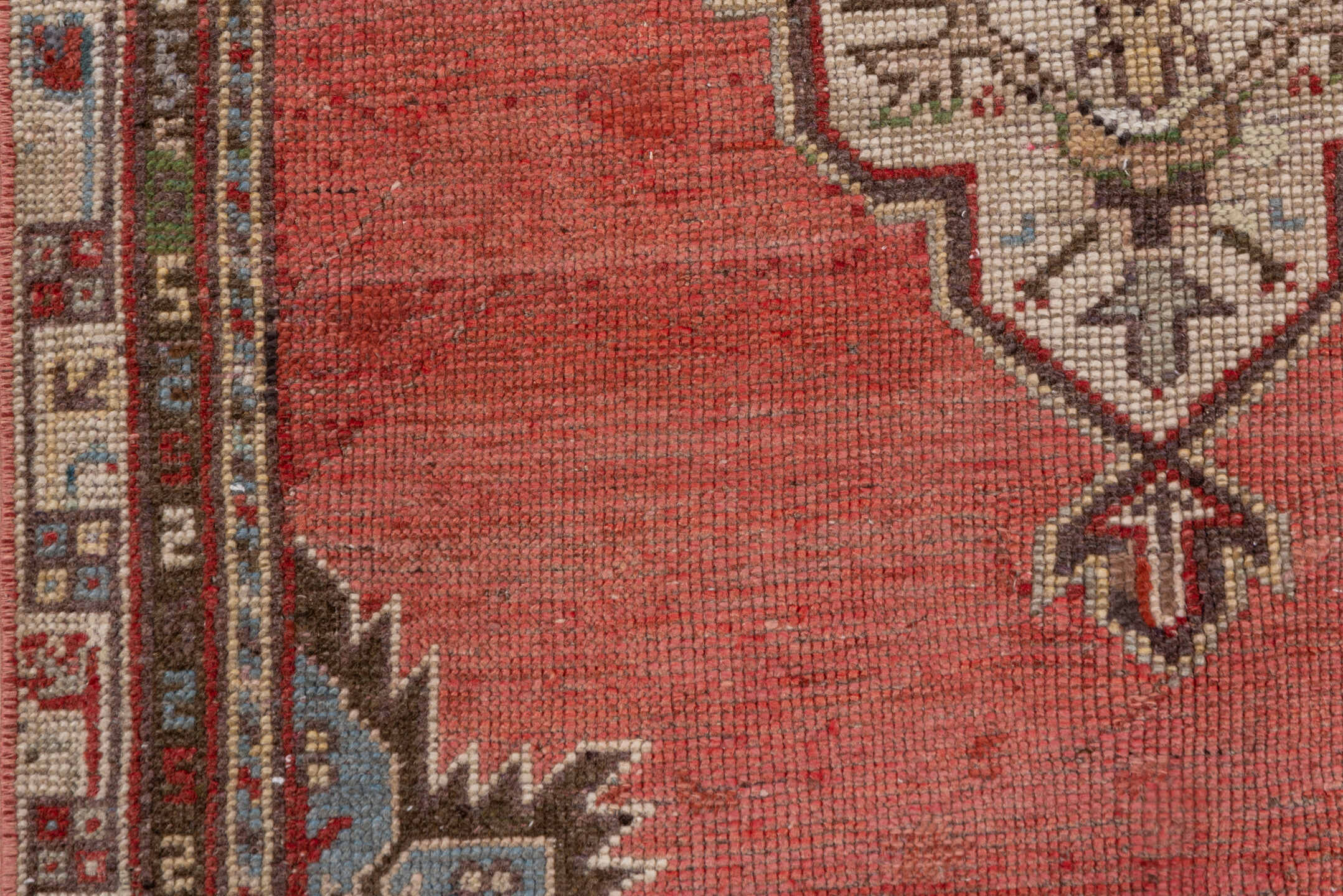 3' x 5' one-of-a-kind handmade vintage Oushak small size rug. Color palette: terra cotta, ivory, slate, rust, olive