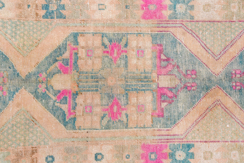 Tan, blue and pink handmade vintage runner rug