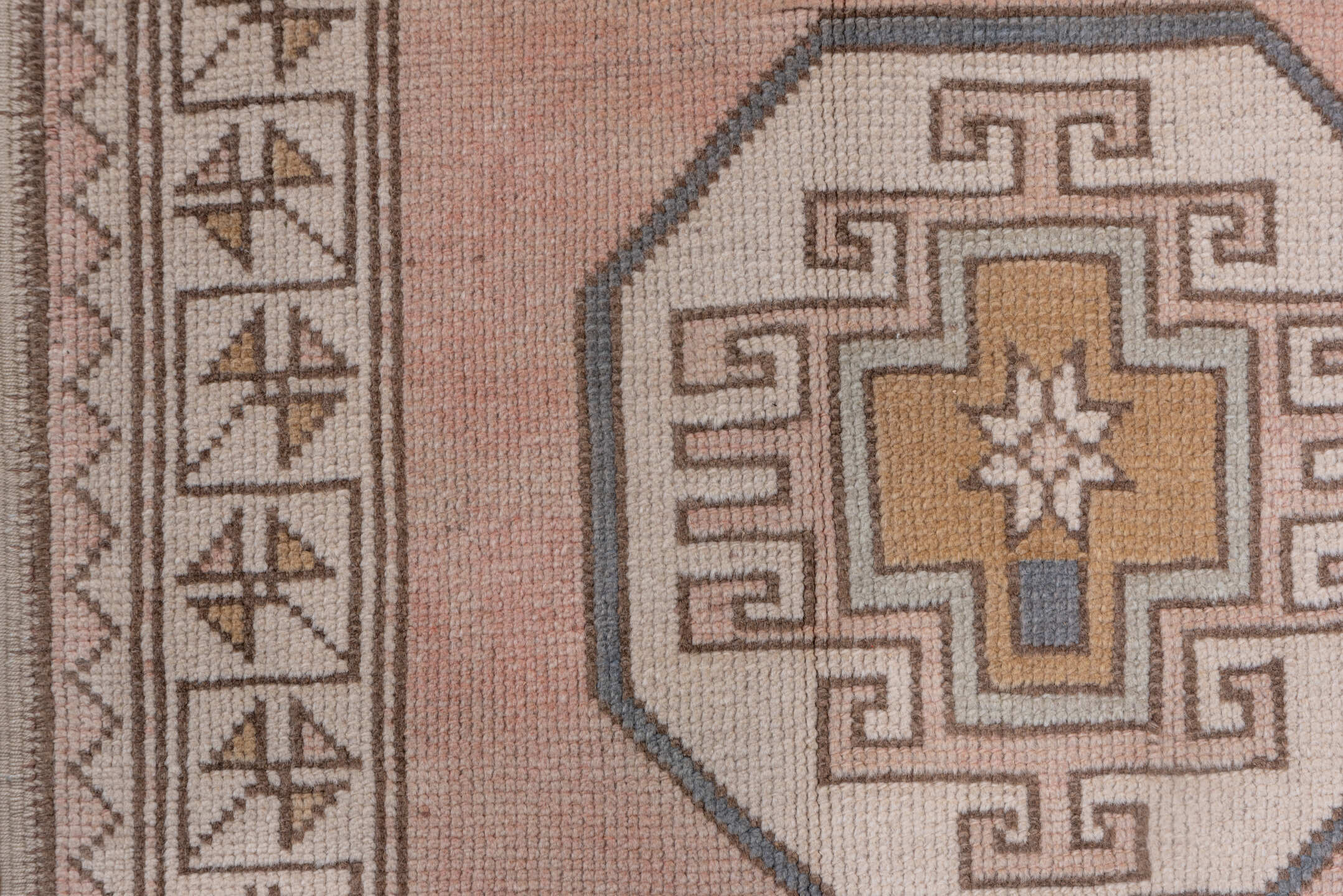 2' x 11' one-of-a-kind handmade vintage Oushak runner rug. Color palette: blush, ivory, taupe, camel, beige, soft gold, pink