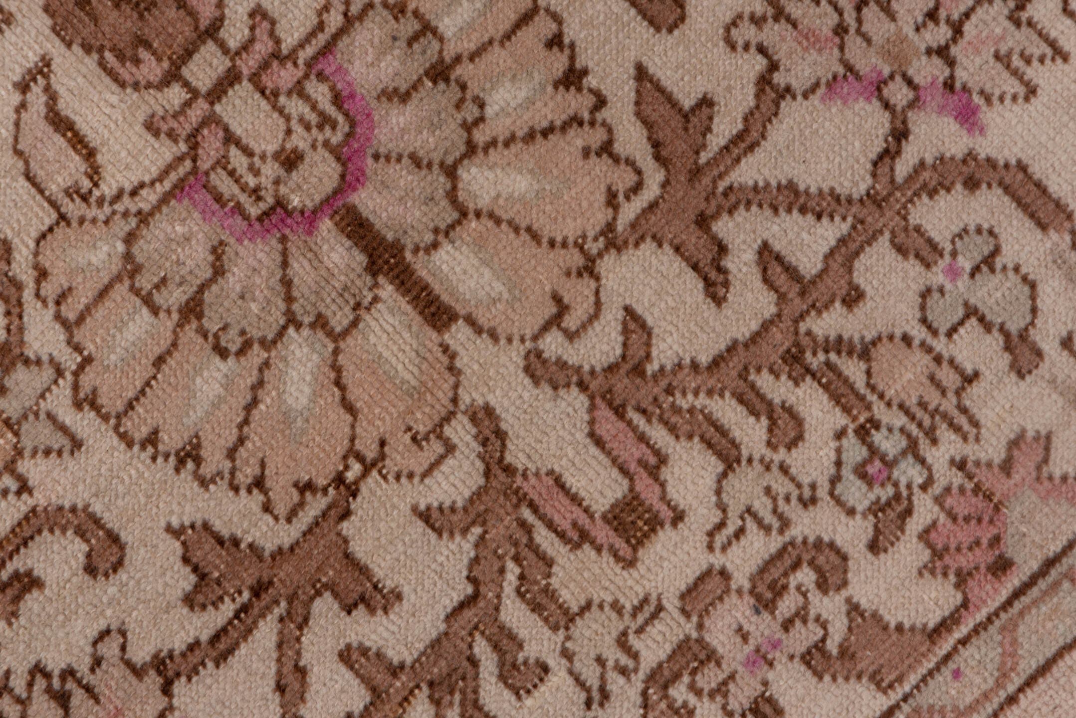 4' x 7' one-of-a-kind handmade vintage Oushak rug. Color palette: ivory, beige, taupe, blush, rose, camel, brown, gray, pink