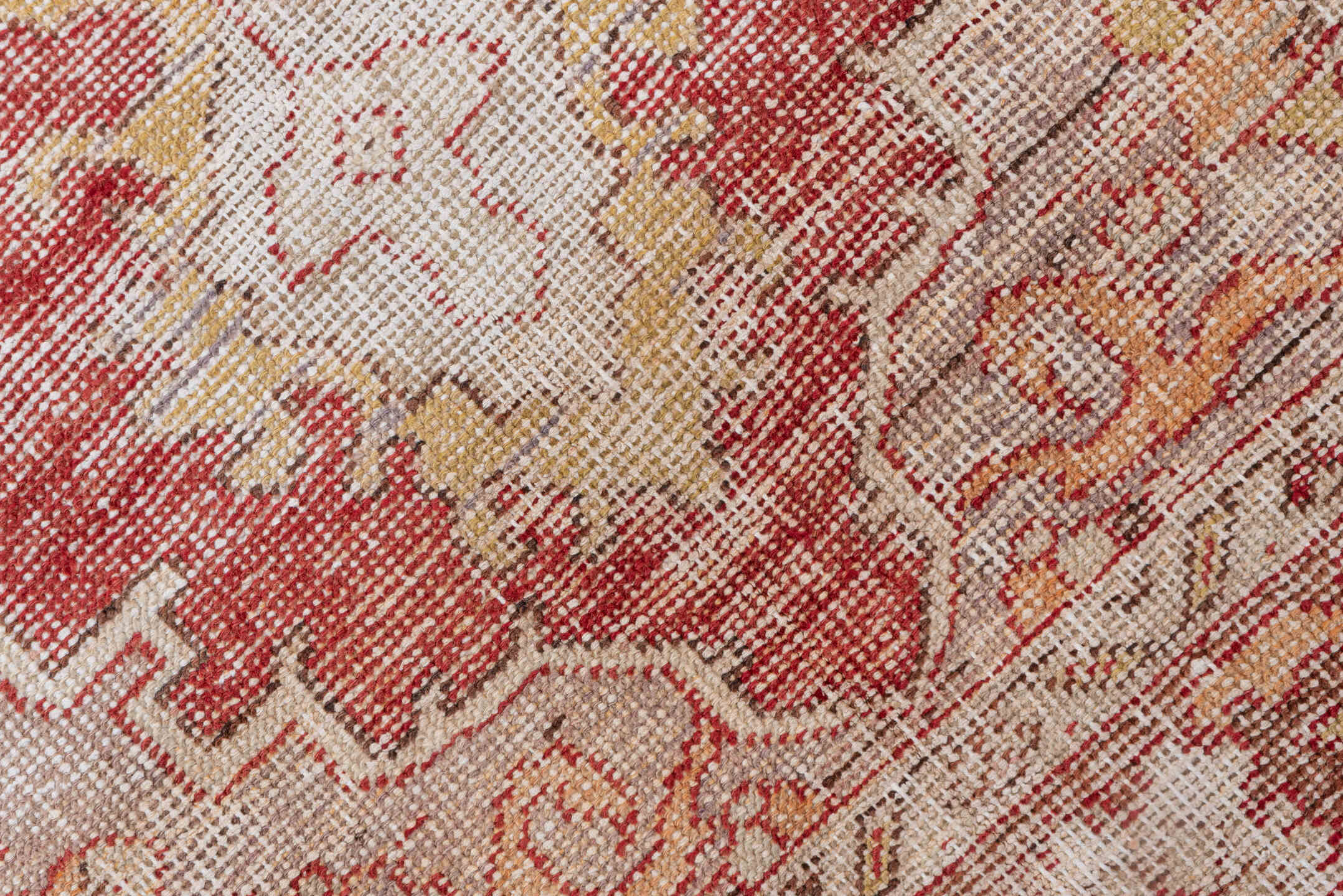 6' x 9' one-of-a-kind handmade vintage Oushak medium size rug. Color palette: terra cotta, ivory, rose, gold, rust, beige