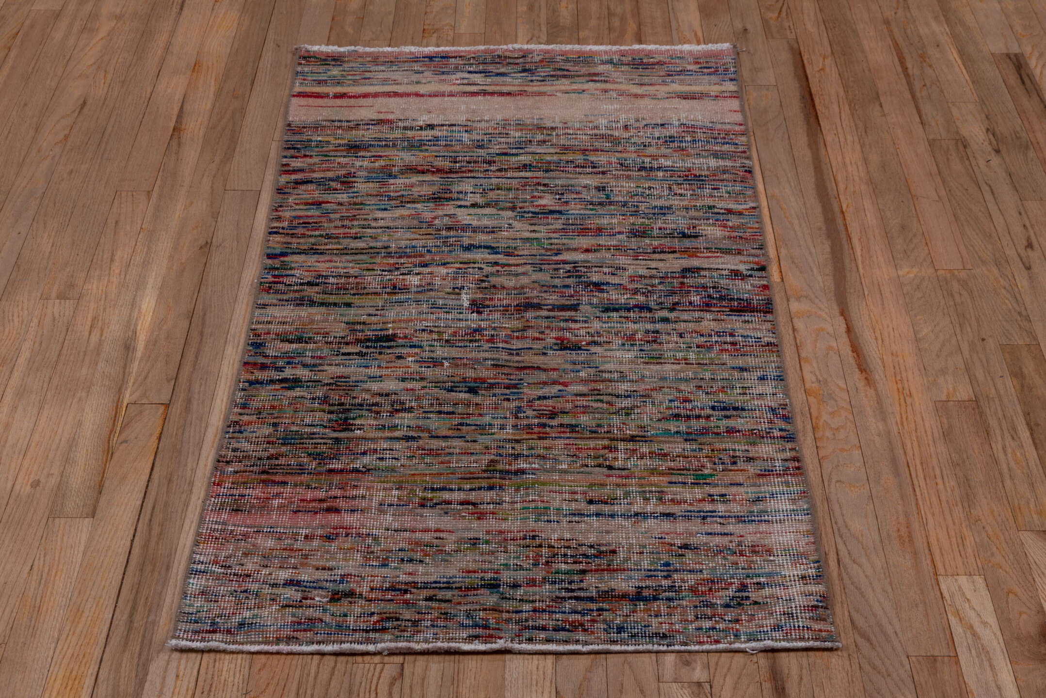 2' x 4' one-of-a-kind handmade vintage Oushak small size rug. Color palette: blush, ivory, muted blue, taupe, rust, sage