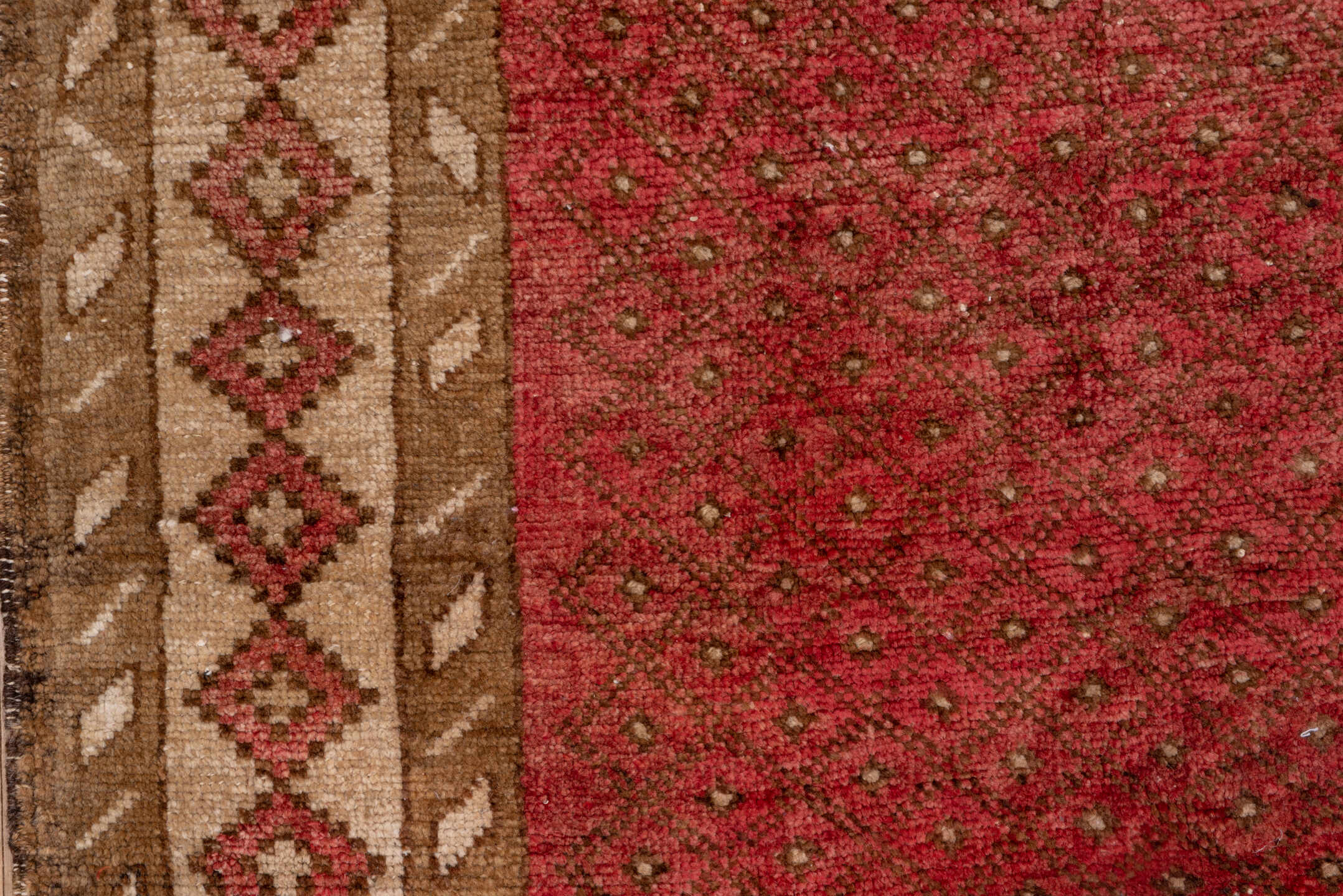 6' x 10' one-of-a-kind handmade antique Oushak large size rug. Color palette: rose, rust, camel, ivory, taupe, brown, pink