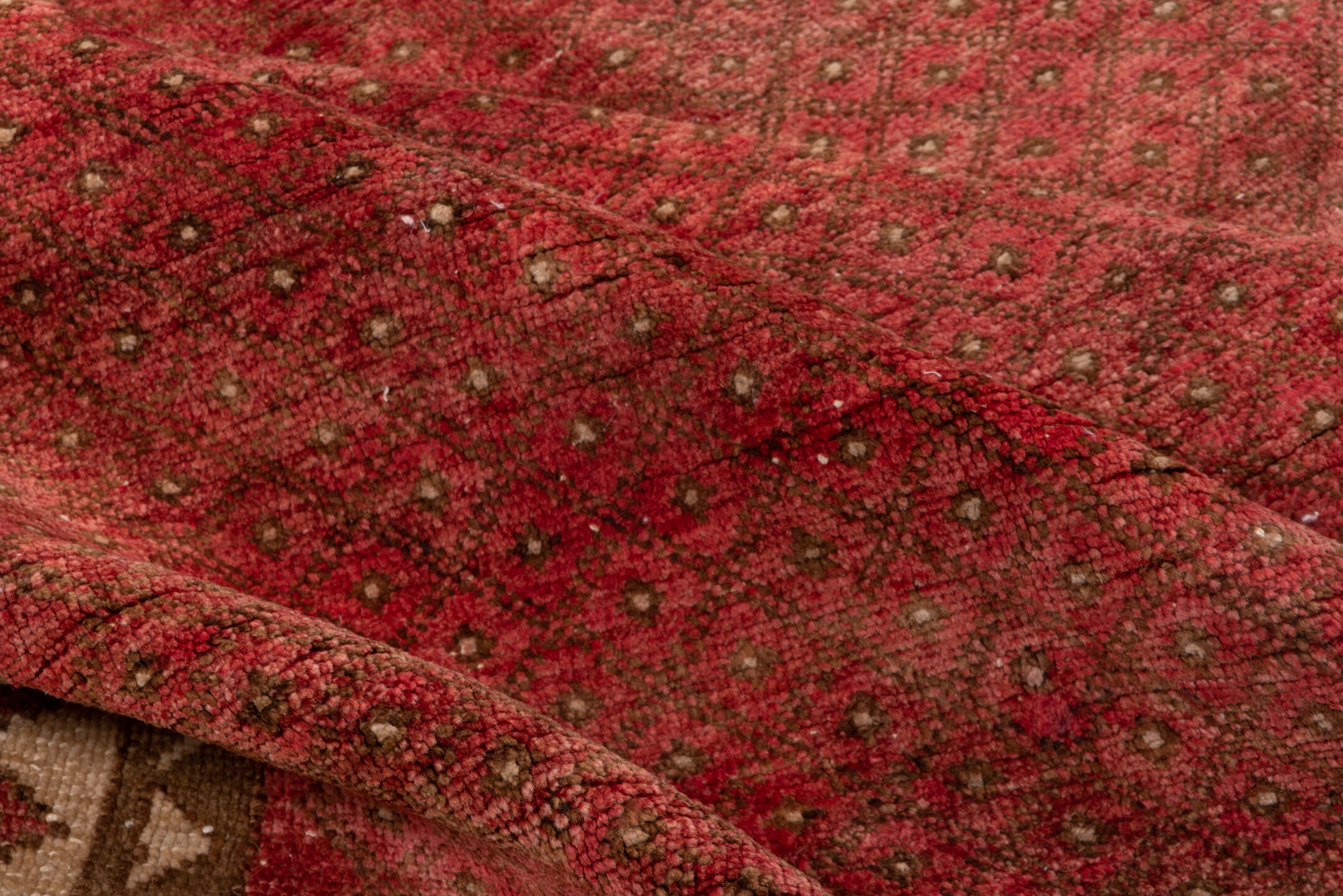 6' x 10' one-of-a-kind handmade antique Oushak large size rug. Color palette: rose, rust, camel, ivory, taupe, brown, pink