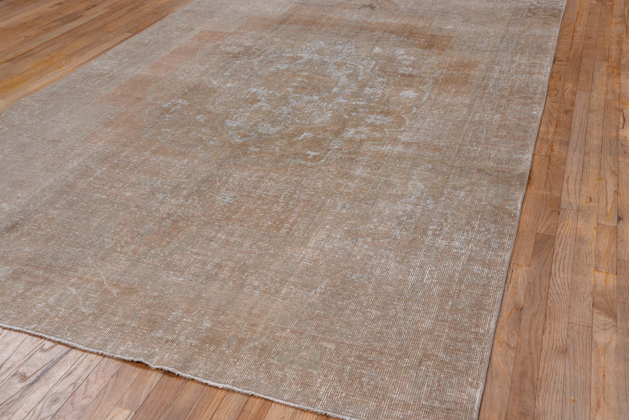7' x 11' one-of-a-kind handmade vintage Oushak large size rug. Color palette: blush, taupe, ivory, beige, sand, pink, gray