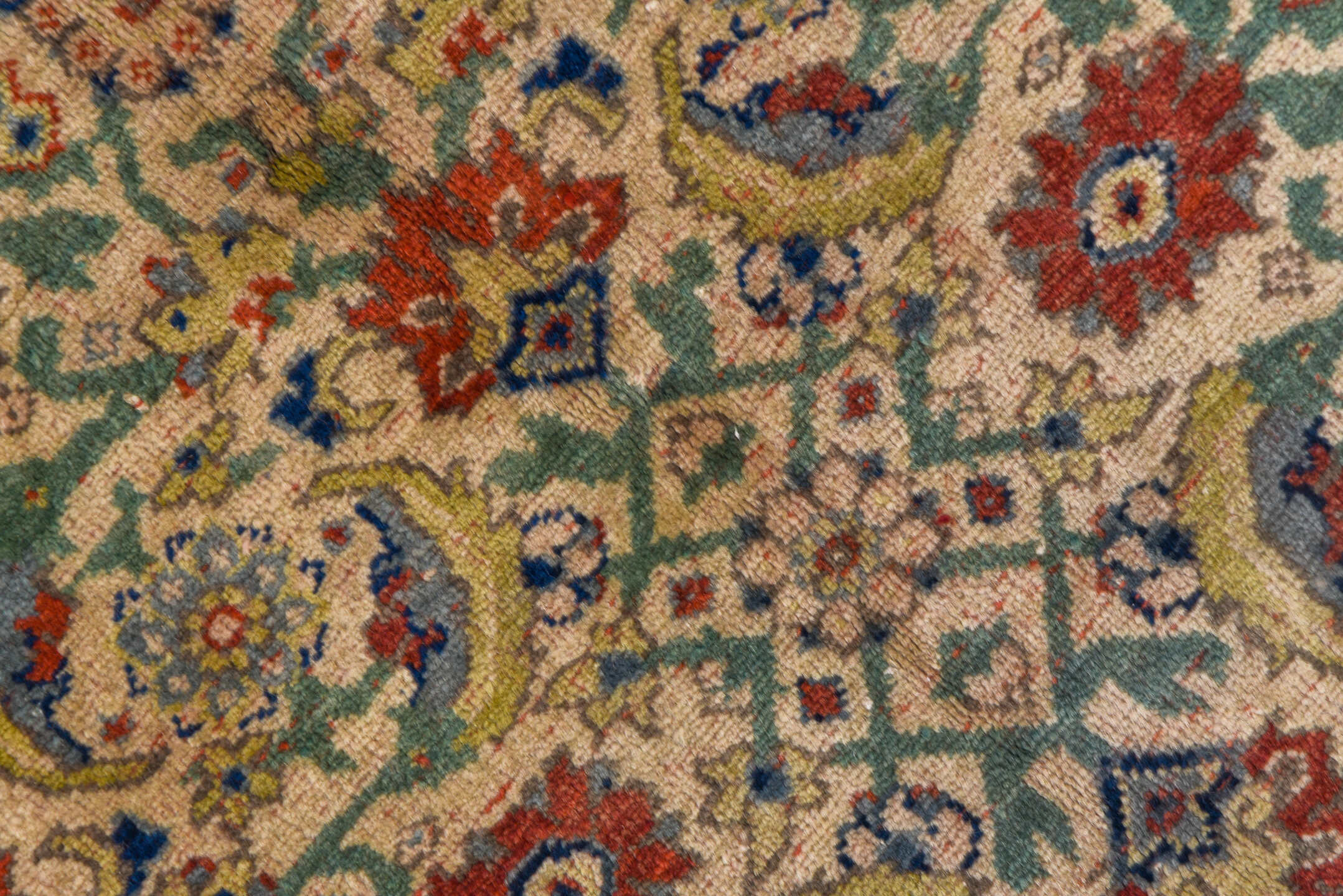6' x 9' one-of-a-kind handmade vintage Sivas medium size rug. Color palette: ivory, navy, rust, sage, sky blue, rose, taupe