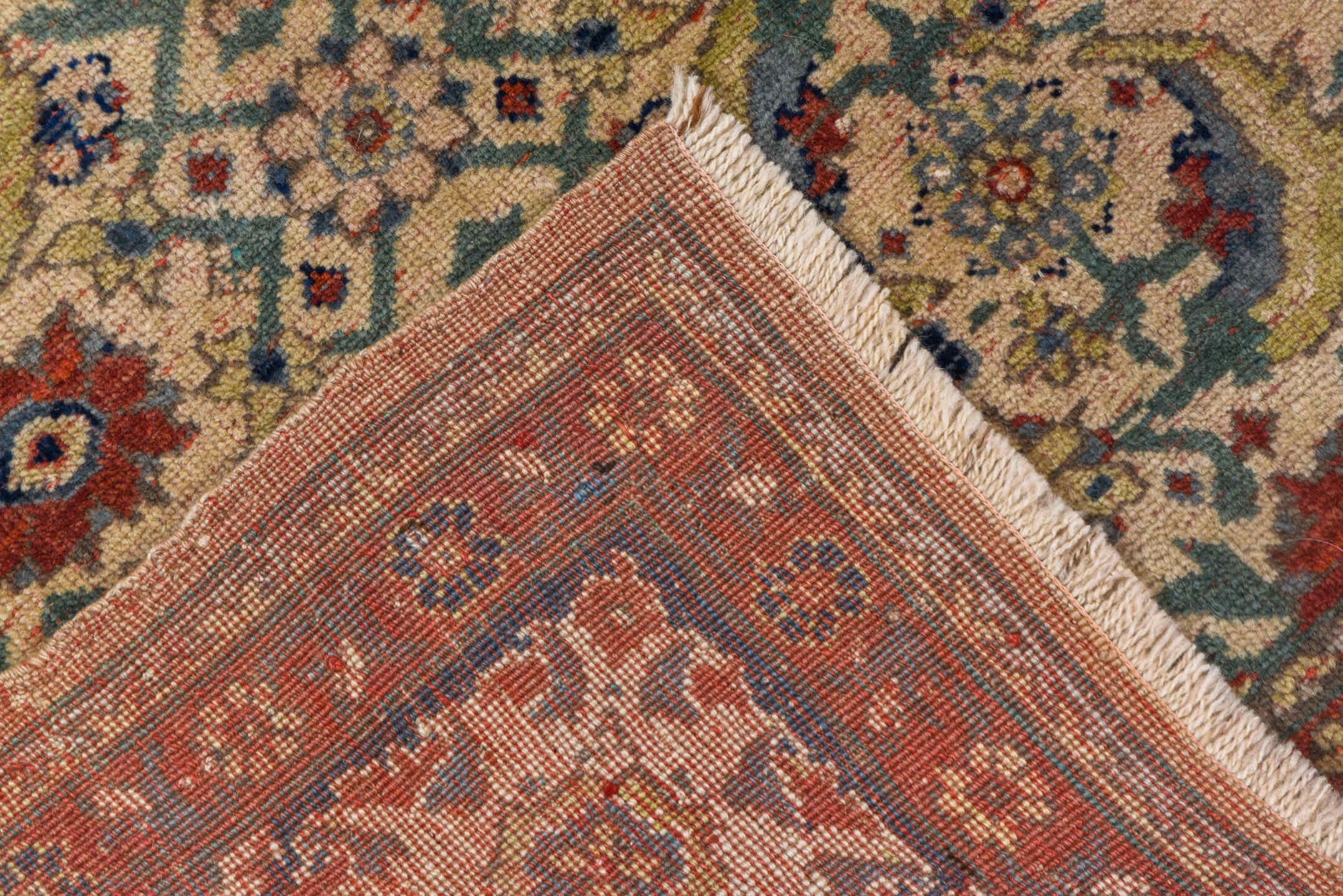 6' x 9' one-of-a-kind handmade vintage Sivas medium size rug. Color palette: ivory, navy, rust, sage, sky blue, rose, taupe