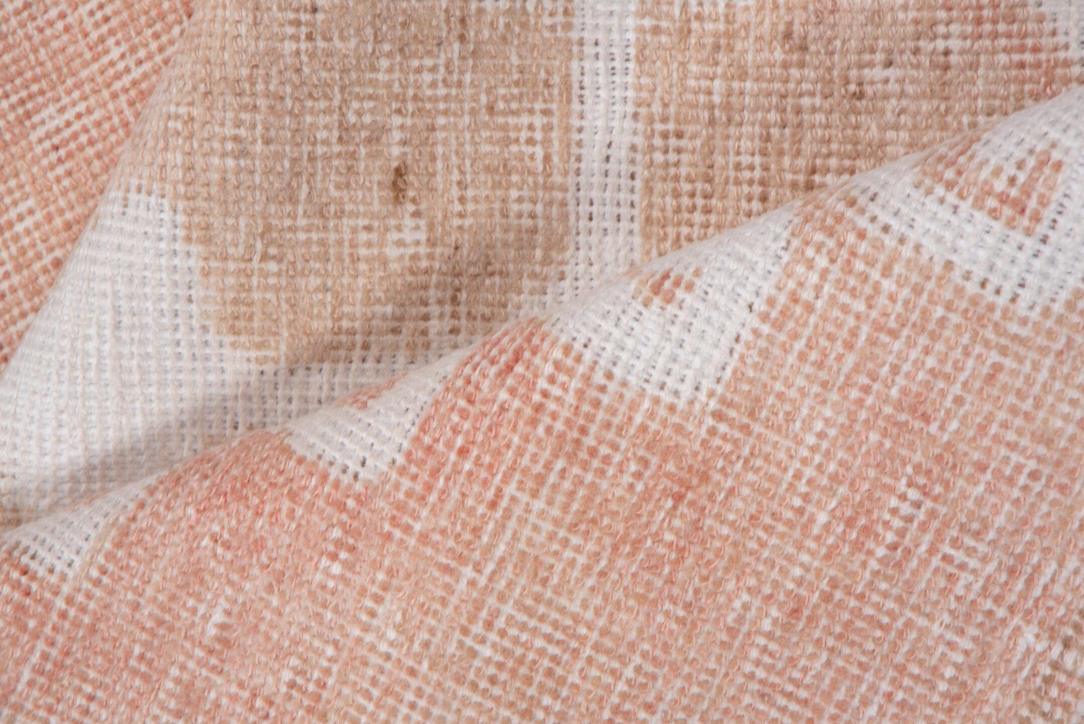 2' x 12' one-of-a-kind handmade vintage Oushak runner rug. Color palette: blush, ivory, peach, beige, pink, terracotta