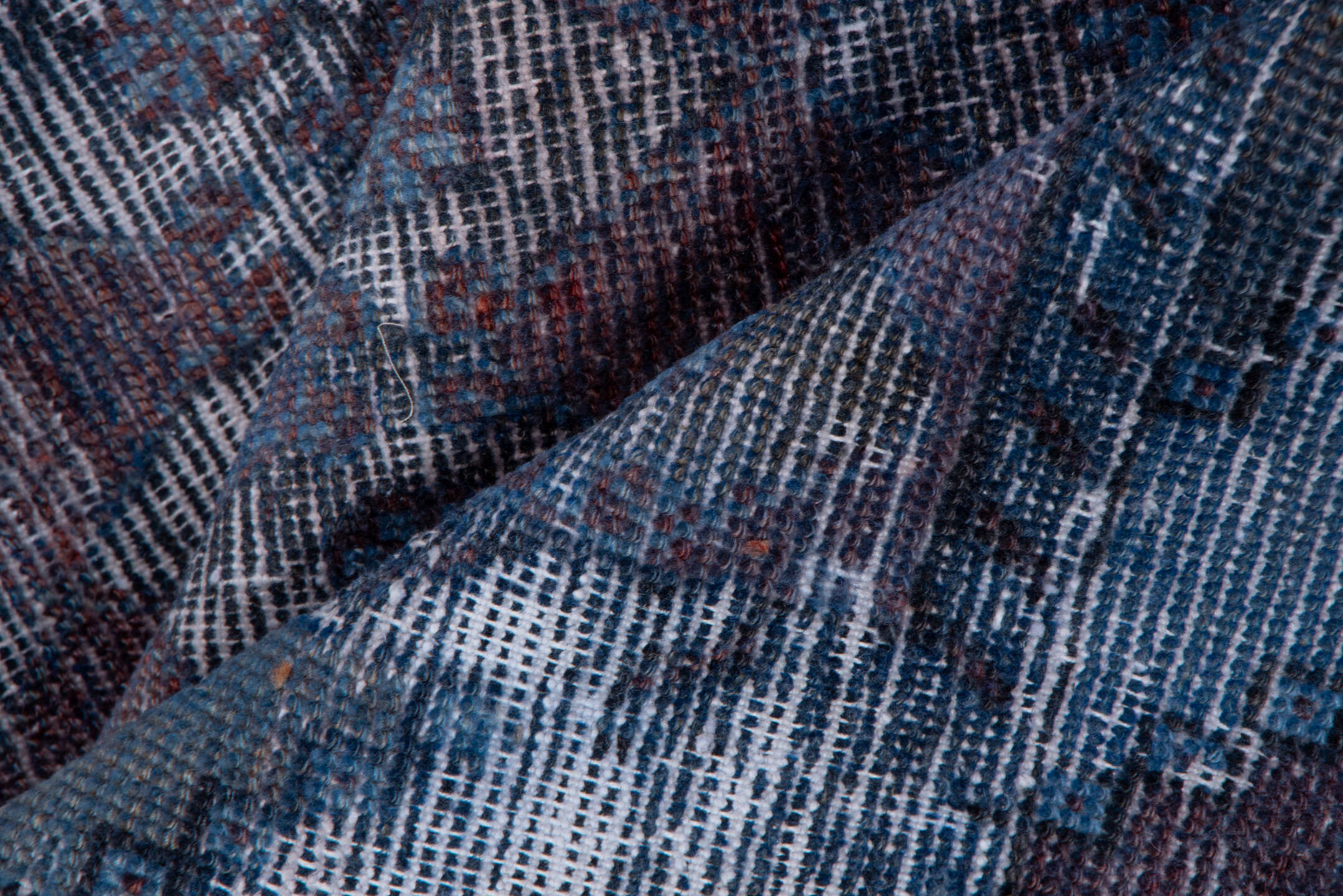 3' x 8' one-of-a-kind handmade vintage Overdyed runner rug. Color palette: burgundy, slate, ivory, charcoal, indigo, taupe