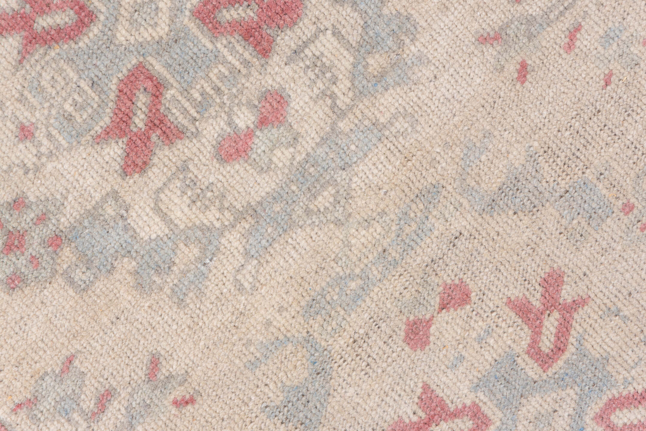 2' x 9' one-of-a-kind handmade vintage Oushak runner rug. Color palette: ivory, blush, pale blue, cream, taupe, rose, pink