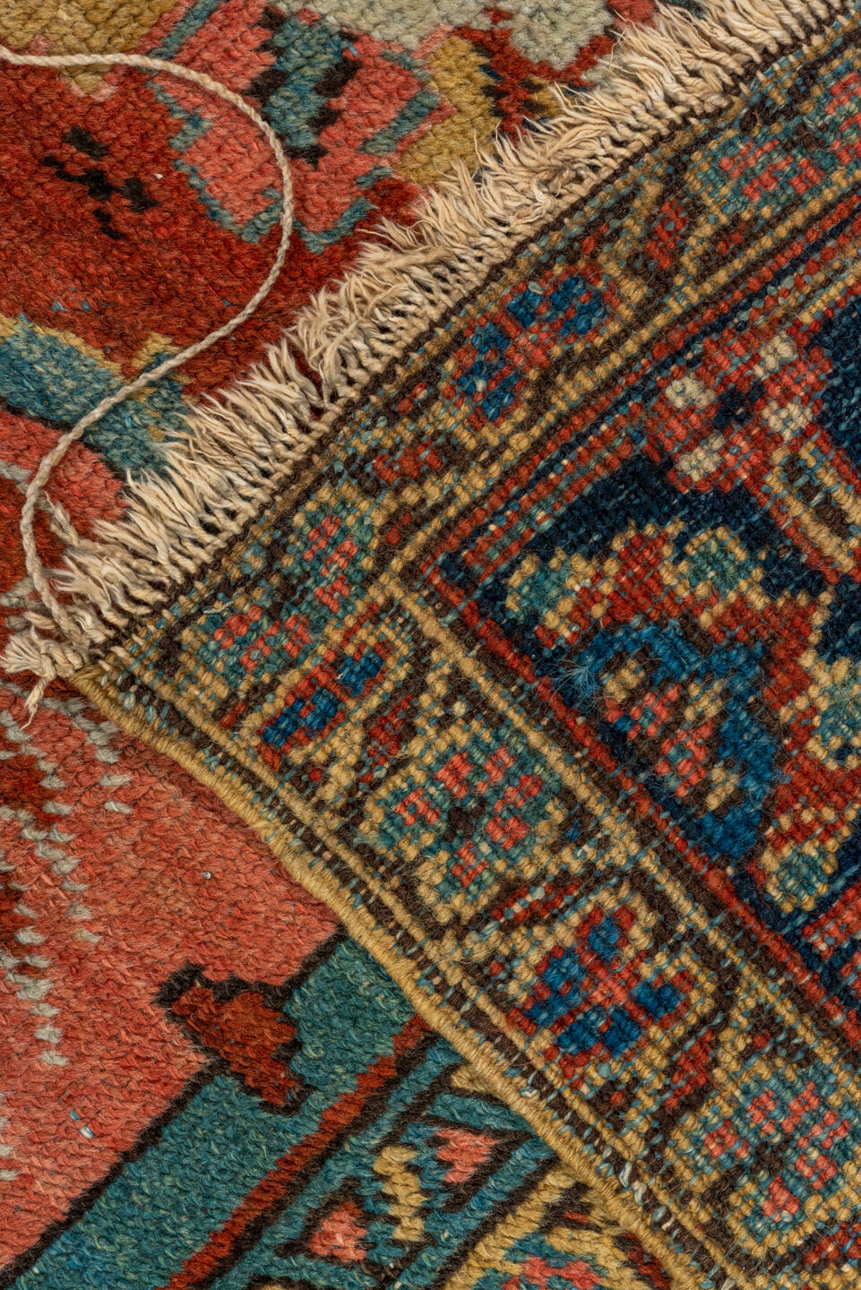 8' x 11' one-of-a-kind handmade vintage Serapi large size rug. Color palette: arapawa, black, blue, brown, gray