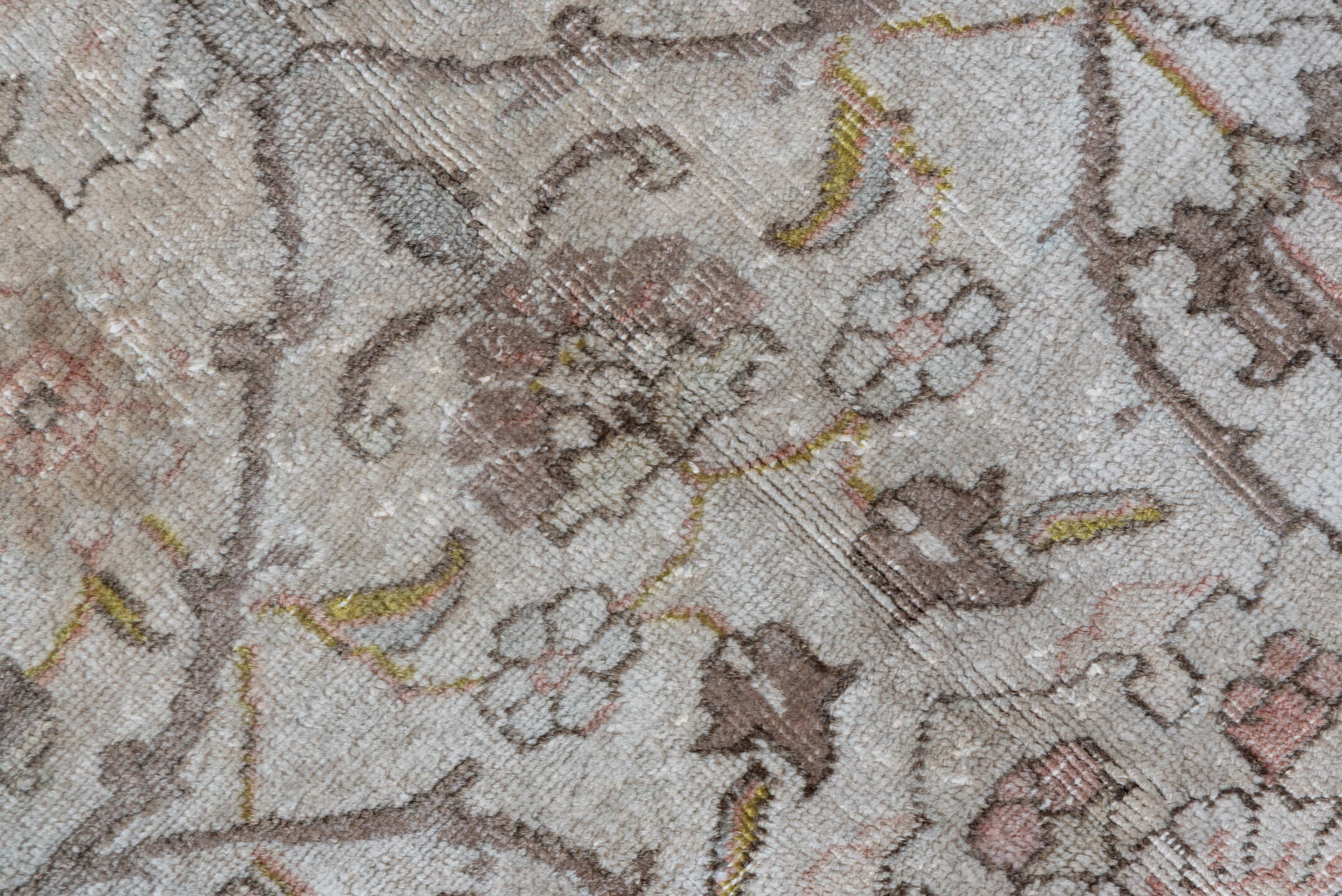 13' x 17' one-of-a-kind handmade antique Tabriz oversize rug. Color palette: ivory, taupe, blush, beige, gold, pale blue