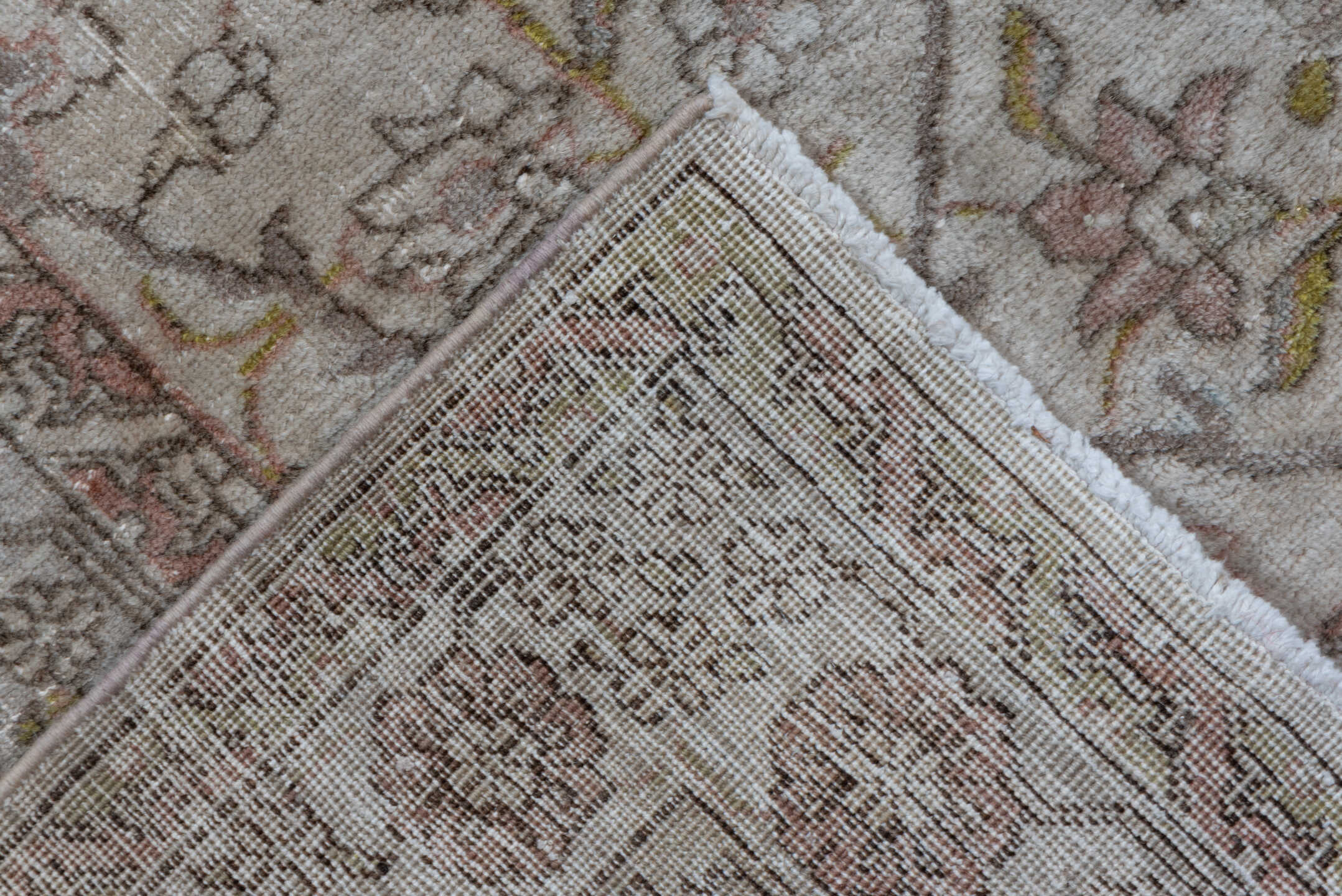 13' x 17' one-of-a-kind handmade antique Tabriz oversize rug. Color palette: ivory, taupe, blush, beige, gold, pale blue