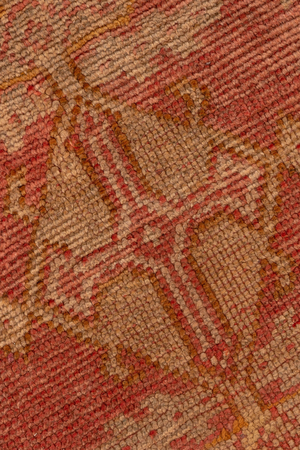 13' x 17' one-of-a-kind handmade antique Oushak oversize rug. Color palette: coral, ivory, apricot, beige, gold, salmon
