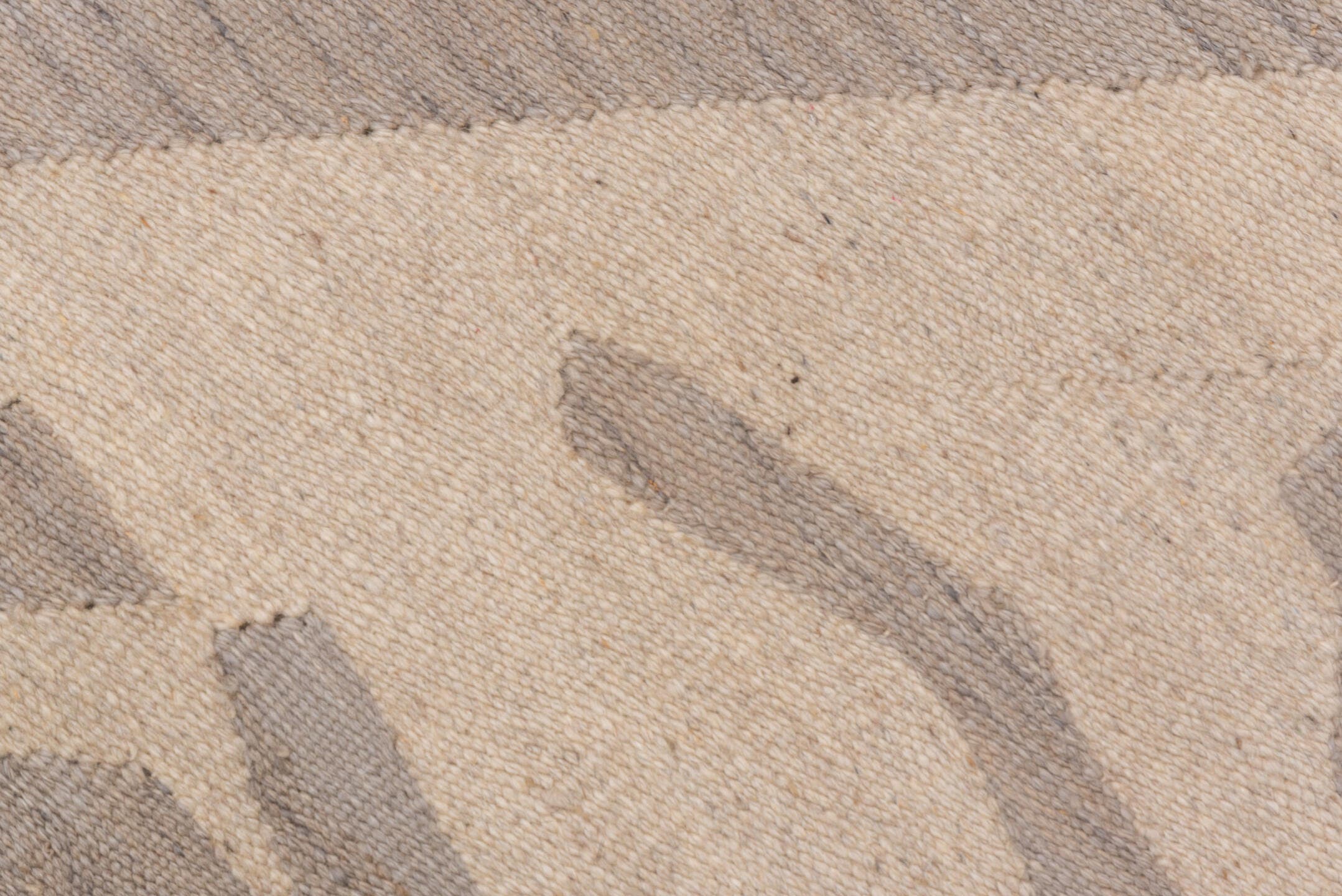 4' x 5' one-of-a-kind handmade vintage Kilim small size rug. Color palette: beige, taupe, ivory, sand, greige, gray