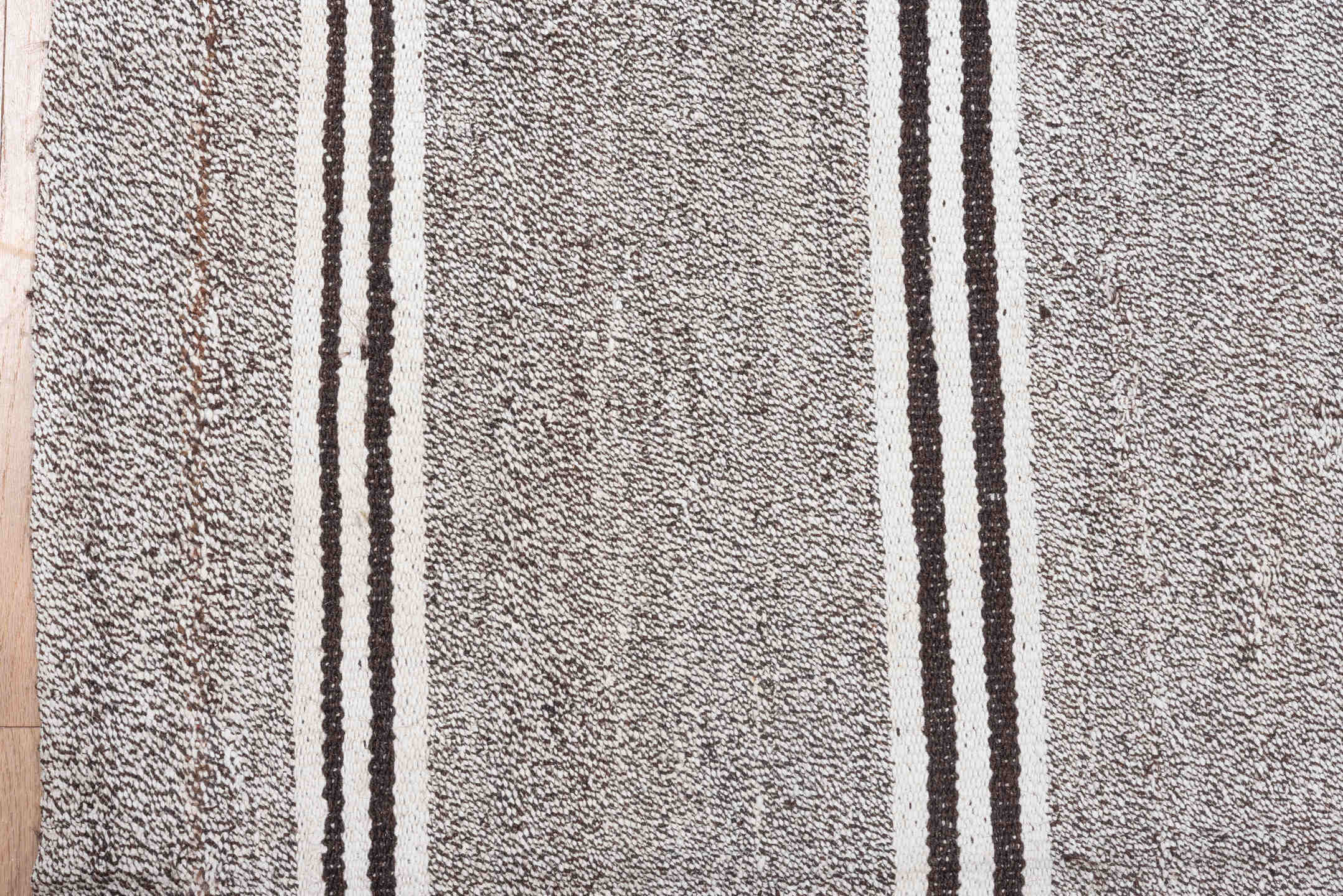 8' x 10' one-of-a-kind handmade vintage Flatweave large size rug. Color palette: brown, dark gray, gray, light gray, linen