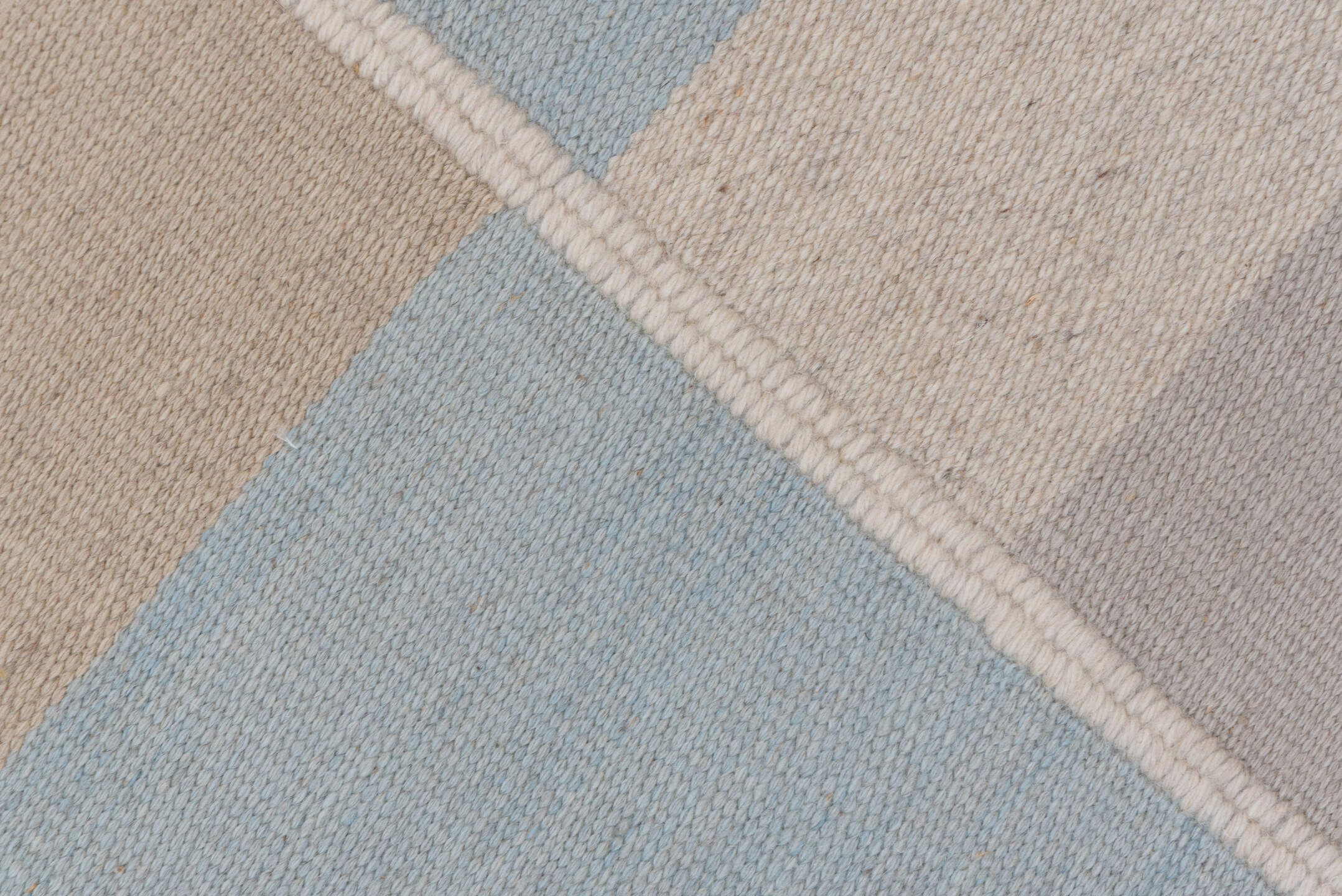 9' x 12' one-of-a-kind handmade vintage Kilim large size rug. Color palette: ivory, pale blue, beige, taupe, light blue