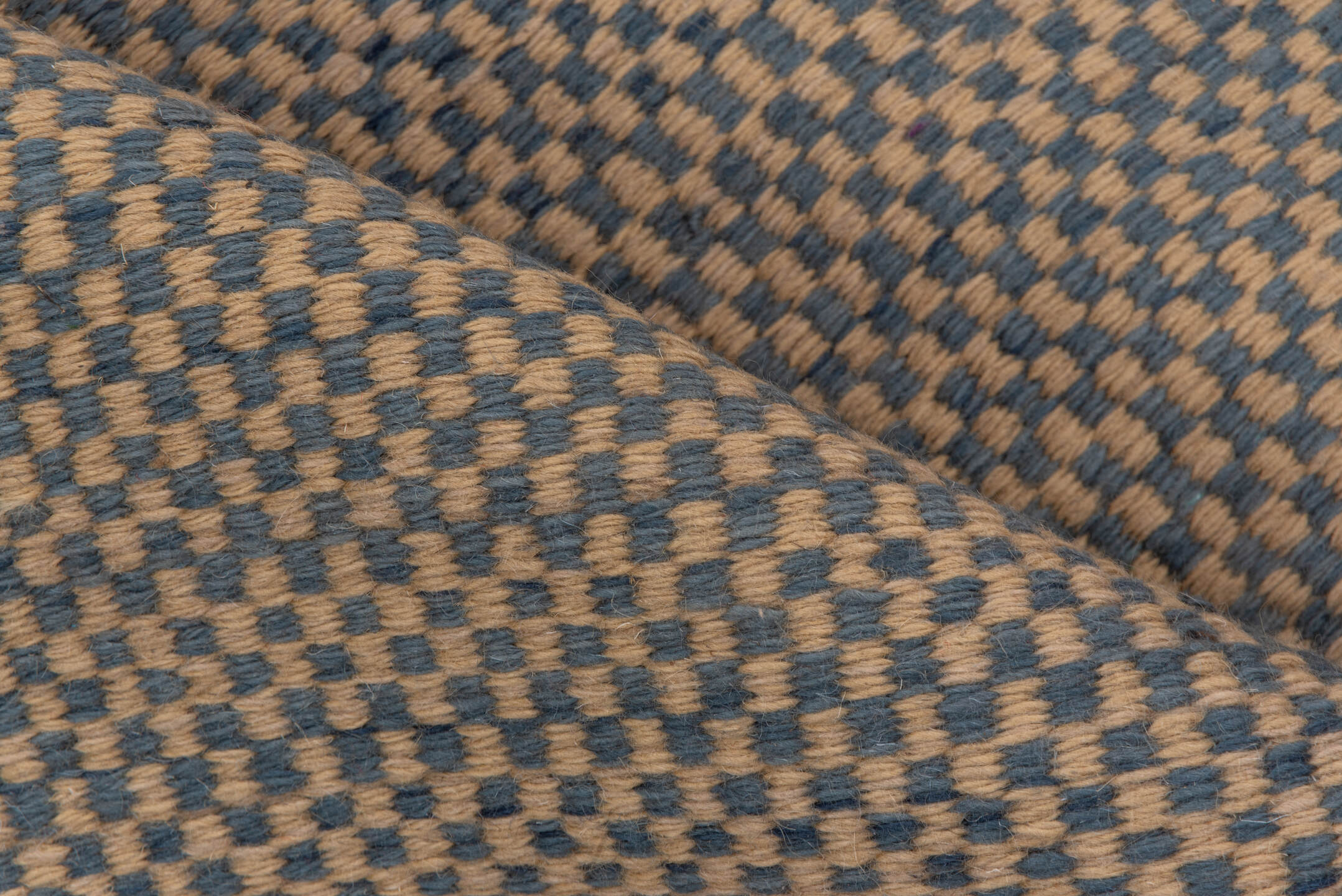2' x 4' one-of-a-kind handmade vintage Kilim small size rug. Color palette: camel, blue, taupe, beige, gray