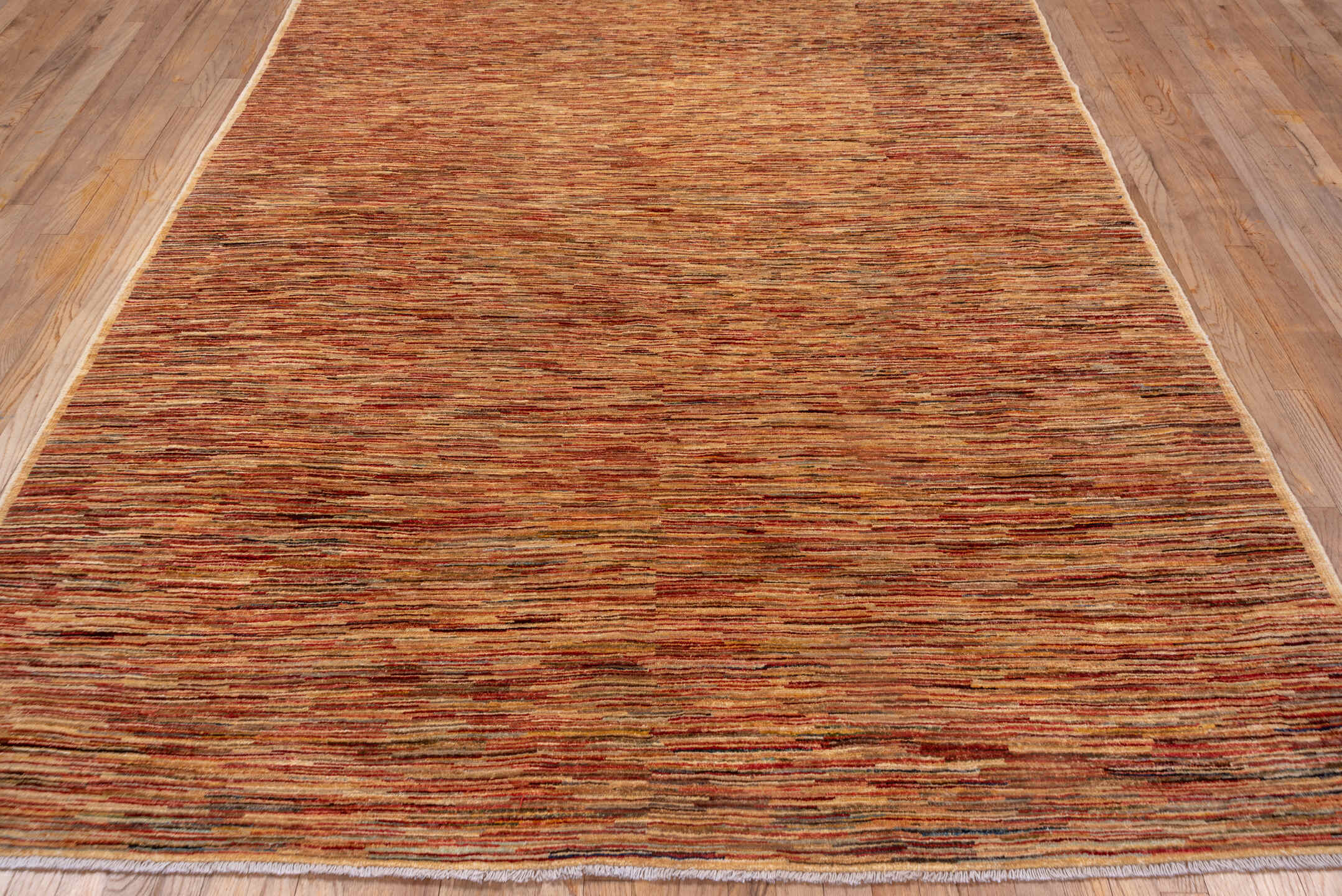 6' x 9' one-of-a-kind handmade vintage Afghan medium size rug. Color palette: camel, terra cotta, rust, beige, taupe