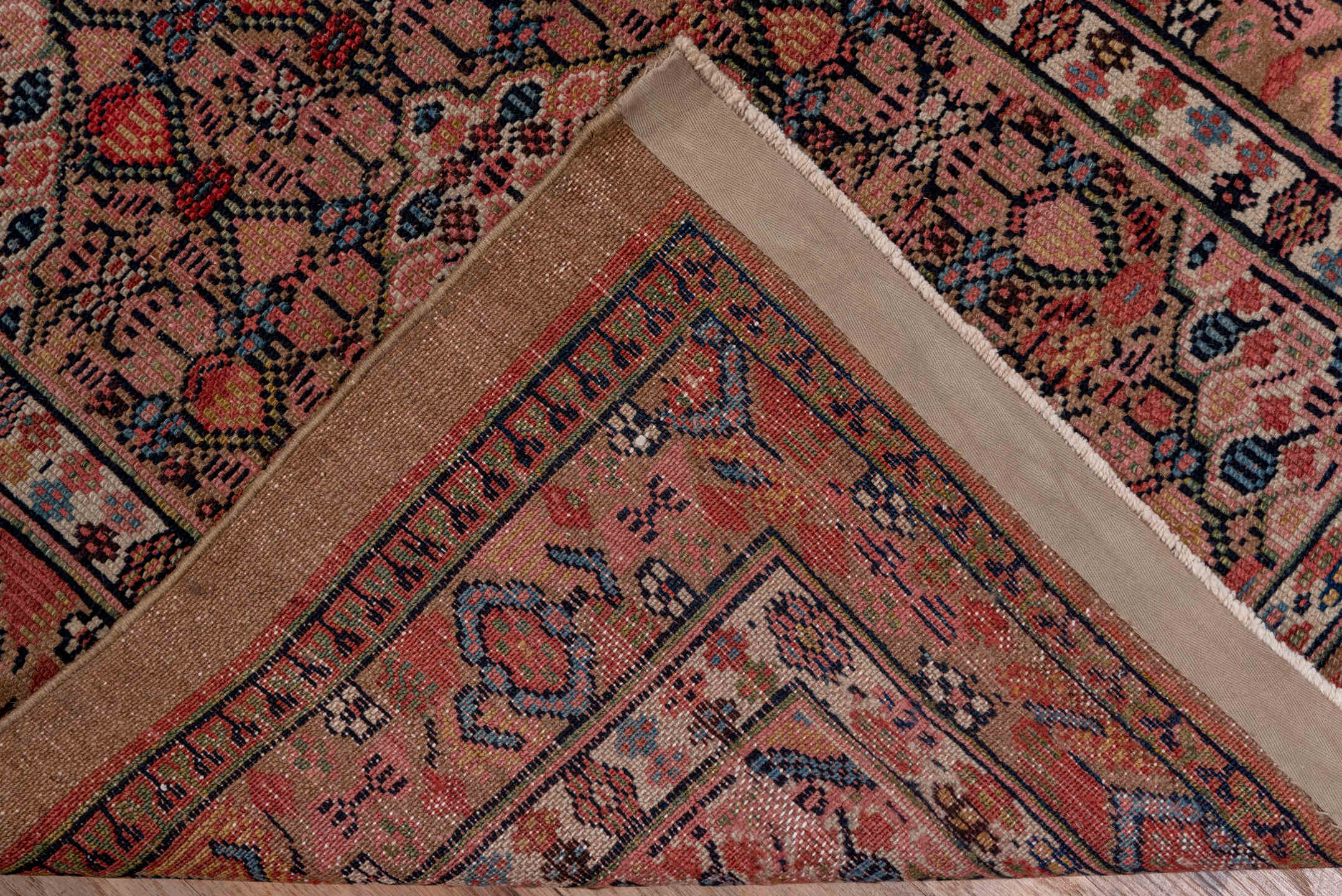 2' x 17' one-of-a-kind handmade vintage Cam Hamadan runner rug. Color palette: brown, dim gray, gray, off-white, pink, red