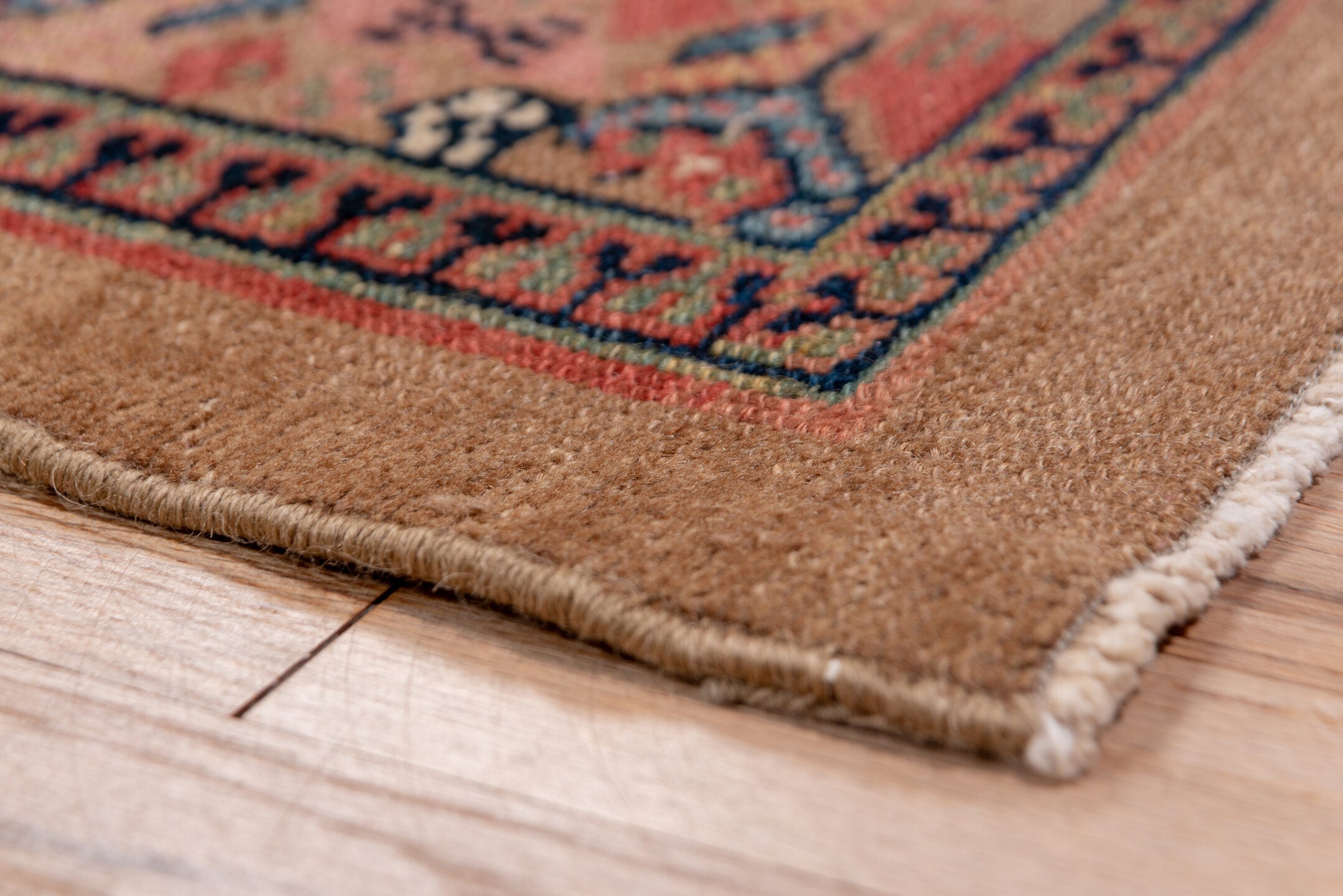 2' x 17' one-of-a-kind handmade vintage Cam Hamadan runner rug. Color palette: brown, dim gray, gray, off-white, pink, red