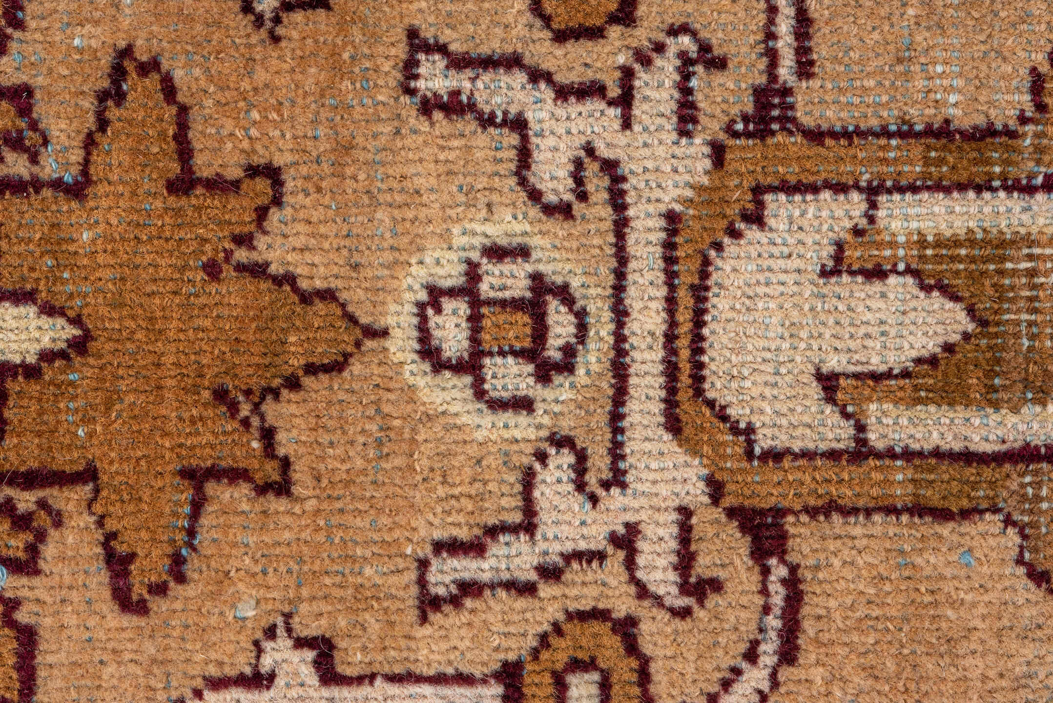 8' x 11' one-of-a-kind handmade antique Amritzar large size rug. Color palette: camel, ivory, taupe, brown, rust, burgundy
