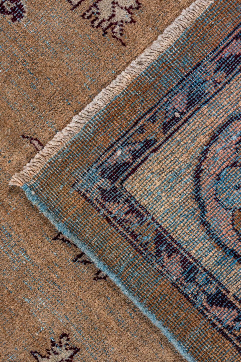 8' x 11' one-of-a-kind handmade antique Amritzar large size rug. Color palette: camel, ivory, taupe, brown, rust, burgundy