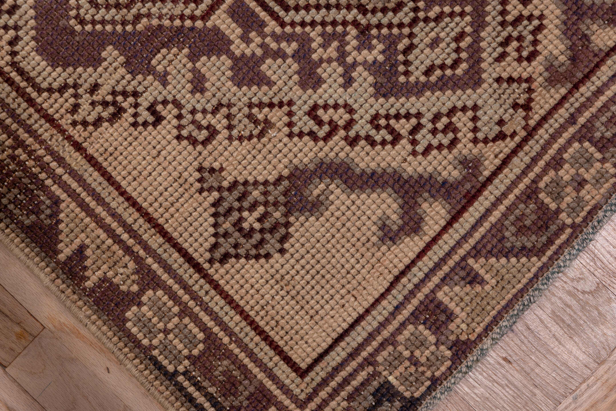 2' x 18' one-of-a-kind handmade antique Oushak runner rug. Color palette: taupe, brown, mauve, beige, gray, pink, purple