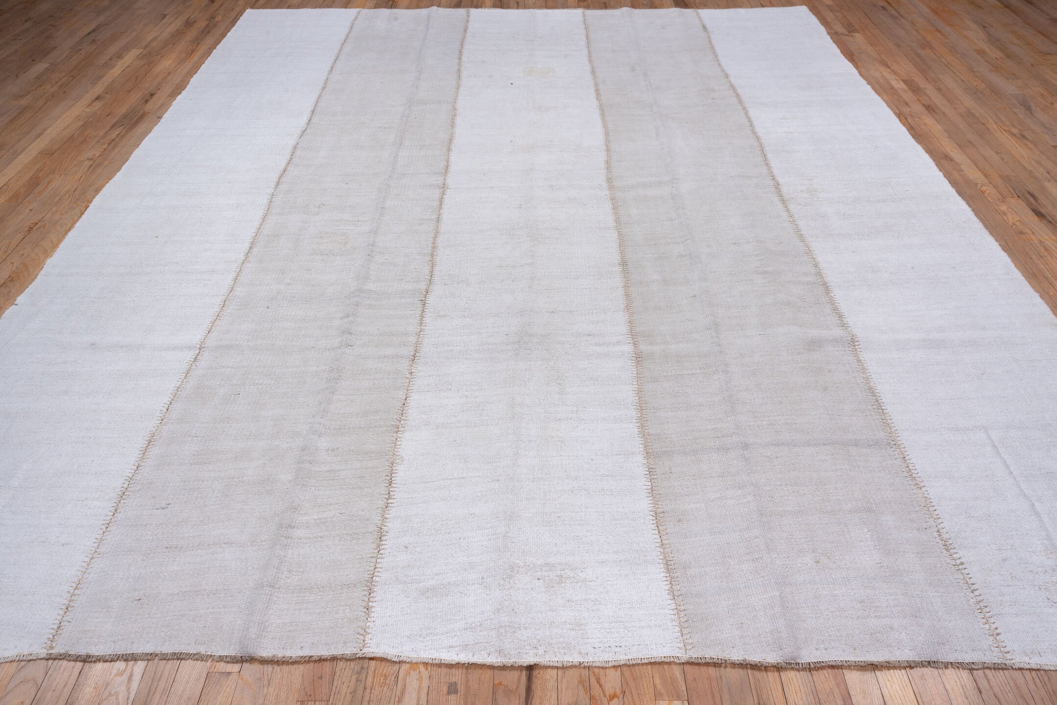 9' x 12' one-of-a-kind handmade vintage Hemp Kilim large size rug. Color palette: ivory, cream, taupe, beige, gray